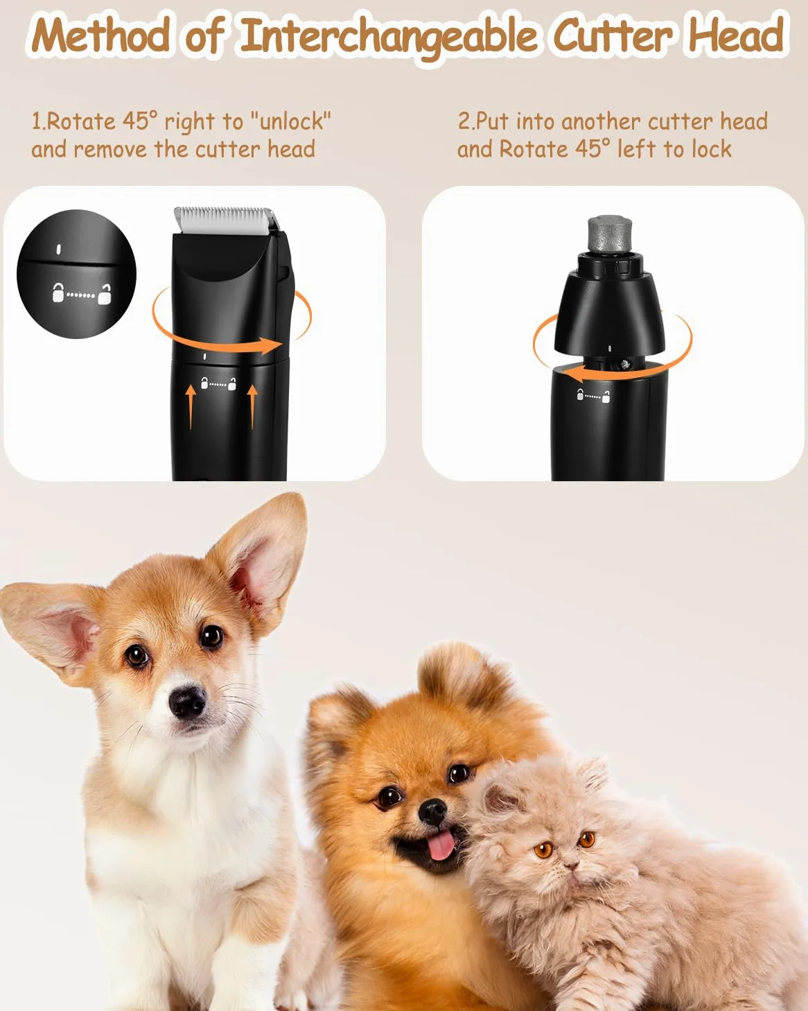 Tondeuse 4 en 1 pour chien pour toilettage de pattes, kit de toilettage pour chien rechargeable USB-C avec deux vitesses, rasoir sans fil pour poils épais pour caniche, petits animaux de