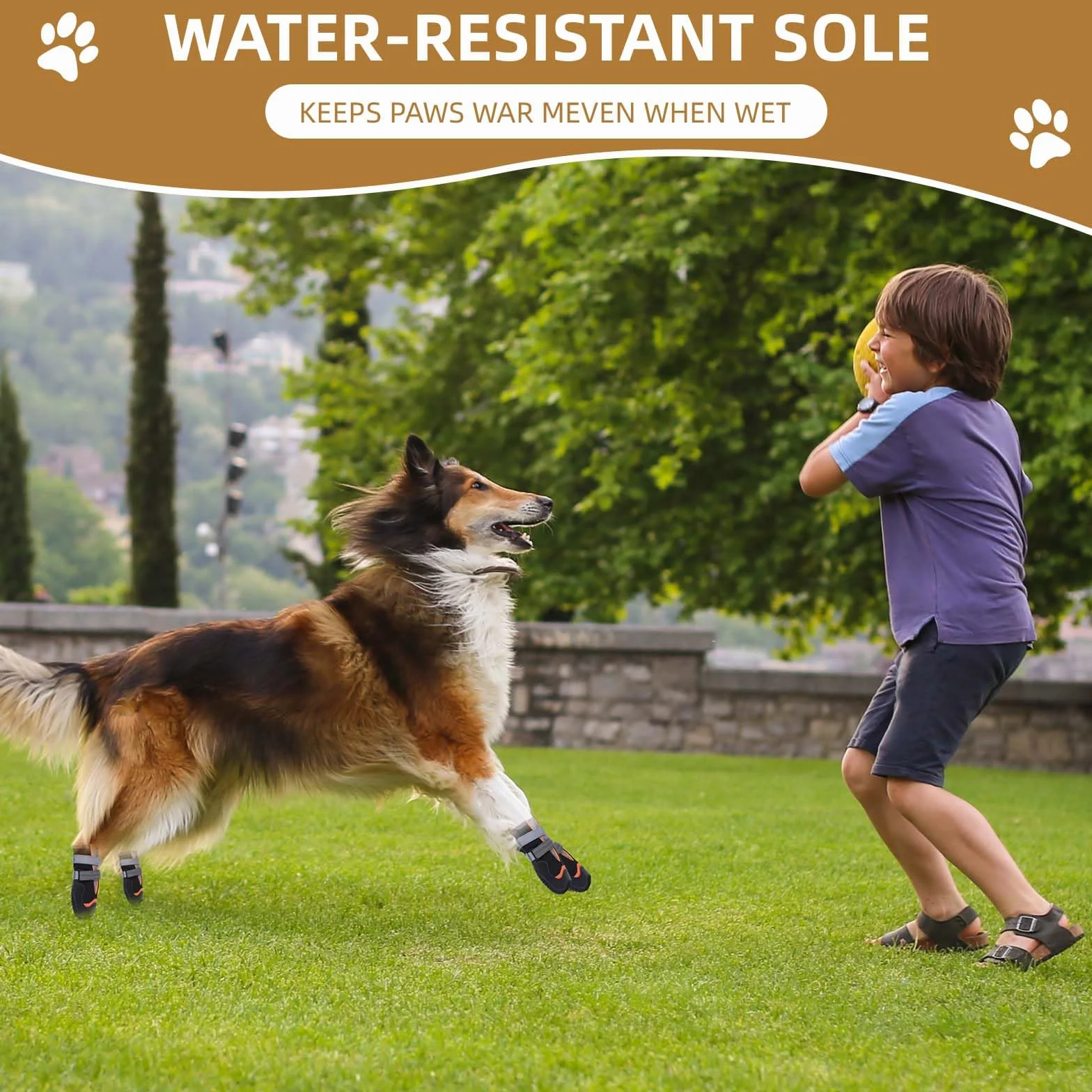 OHCOZZY Imperméables Bottines Chien Antidérapantes Sangles Réfléchissantes Semelles Résistant à l'usure 4 Pièces Orange