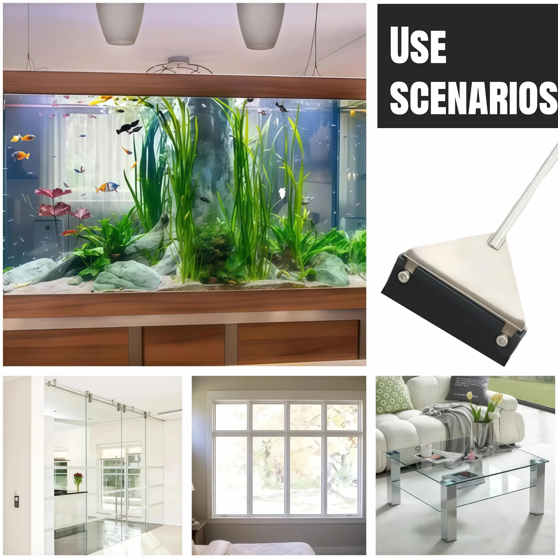 Grattoir Aquarium Vitre Inoxydable 85cm, Raclette Aquarium Version Allongée, Nettoyeur Aquarium avec Tige Extension