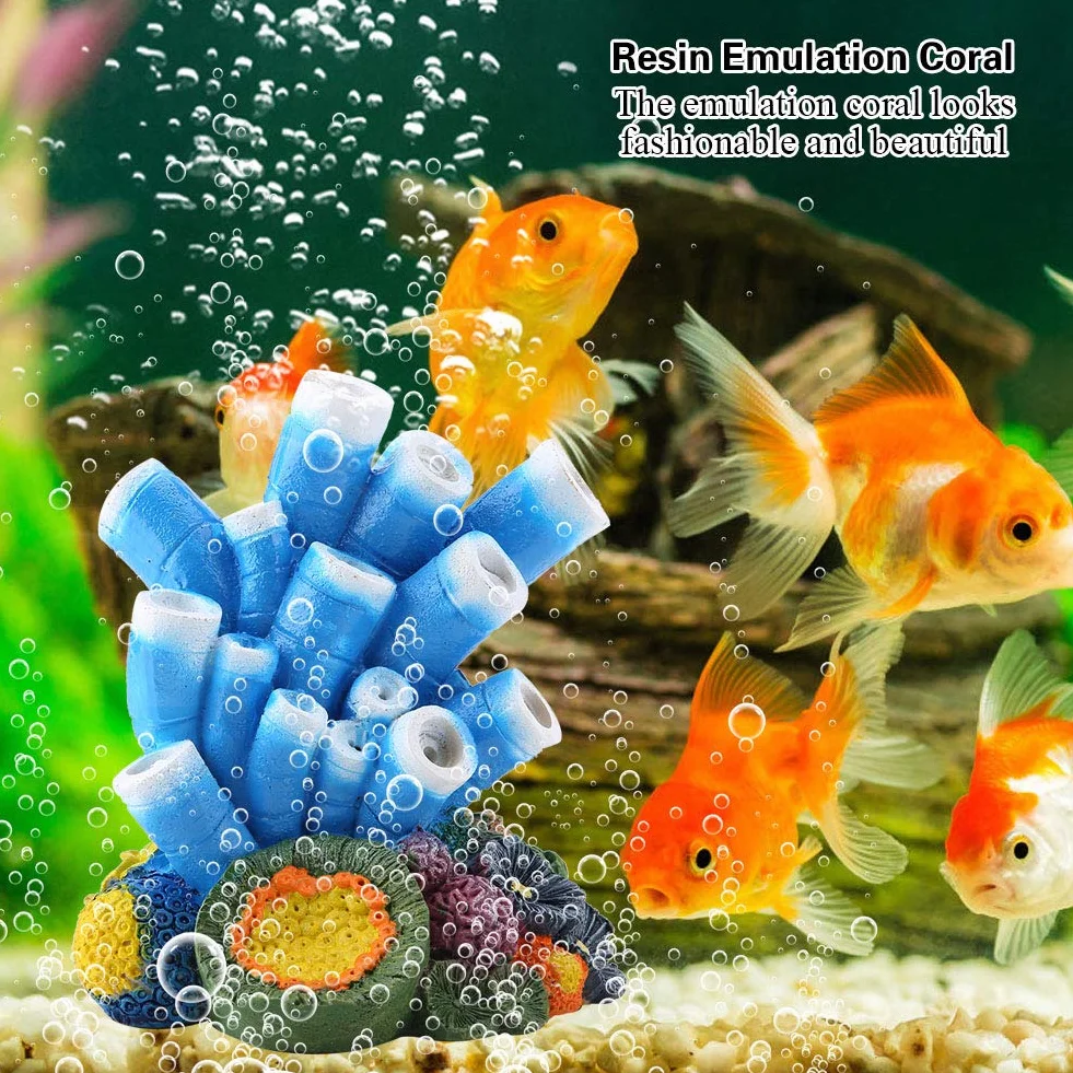 Garosa Décoration Aquarium Corail Coloré avec Étoile de Mer et Pierre Bleue Résine Non Toxique pour Aquarium d'Eau Douce