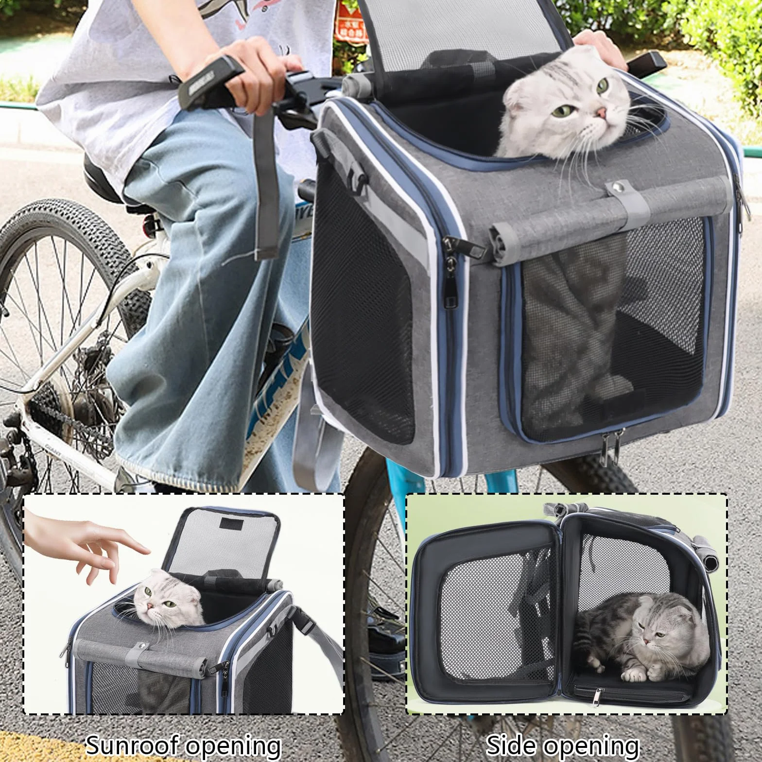 Panier Chien Vélo Sac à Dos Pliable Chat Fenêtre Filet Max 10 kg