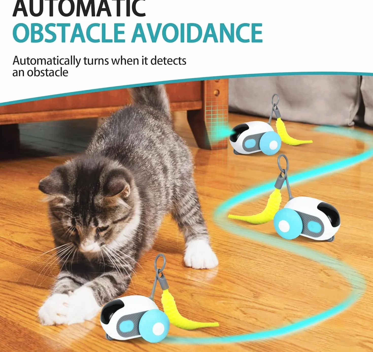 Jouet Interactif Chat Motorisé avec Télécommande Balle Intelligente 2 Modes Rechargeable USB