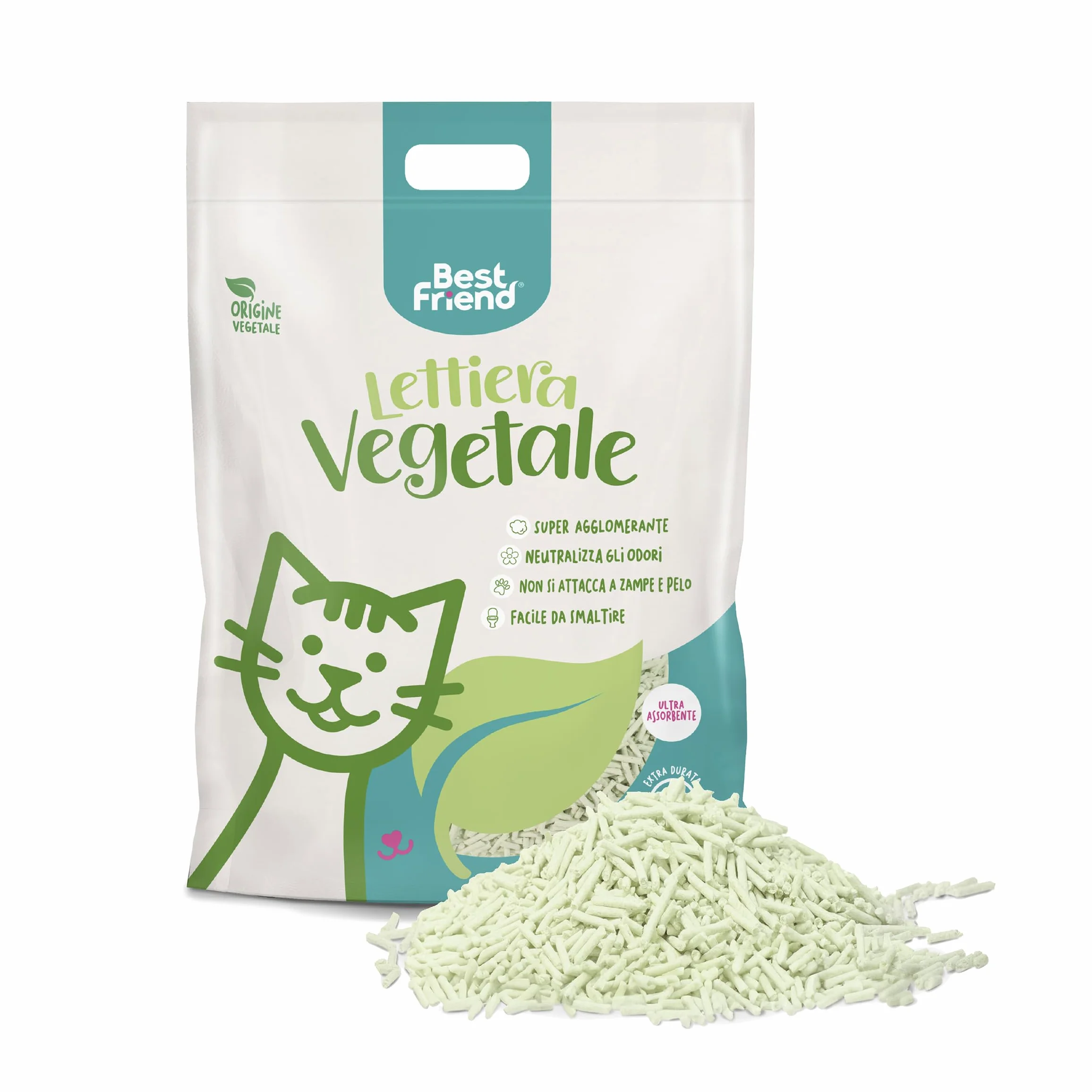 Best Friend - Litière végétale pour chats de 5 L longue durée Sable naturel et super aggglomérant. Peut être nettoyé dans les bios ou les toilettes. Neutralise les odeurs et ne colle pas aux pattes et