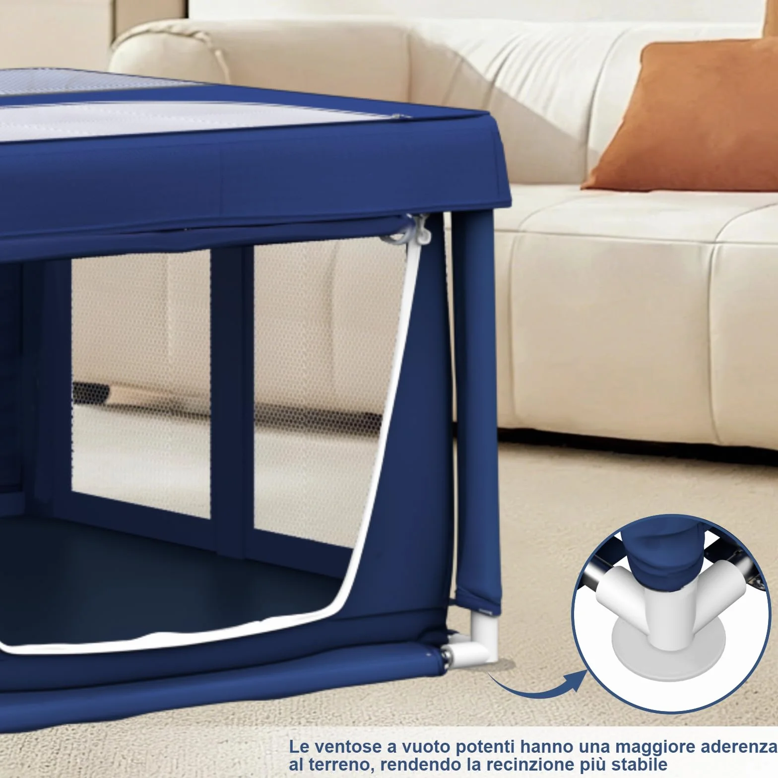 Parc pour Chiots avec Tissu renforcé, Filet en Nylon et Tubes en Acier Inoxydable, Bleu, 90x90x66cm
