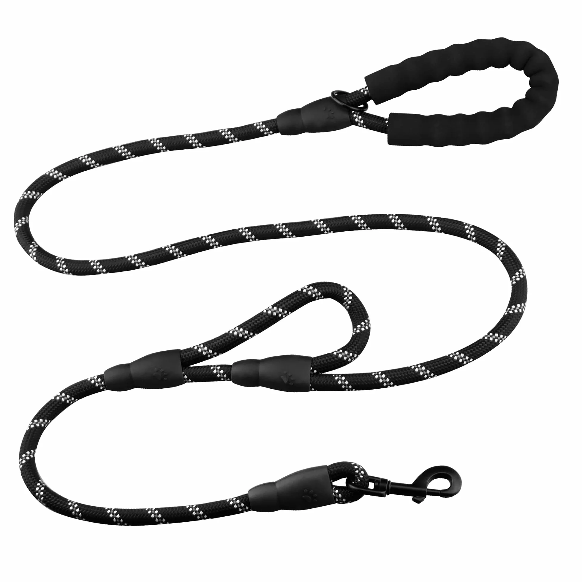 Laisse Chien 180cm Durable Poignée Double Fils Réfléchissants pour Chiens Petits Moyens Grands Noir