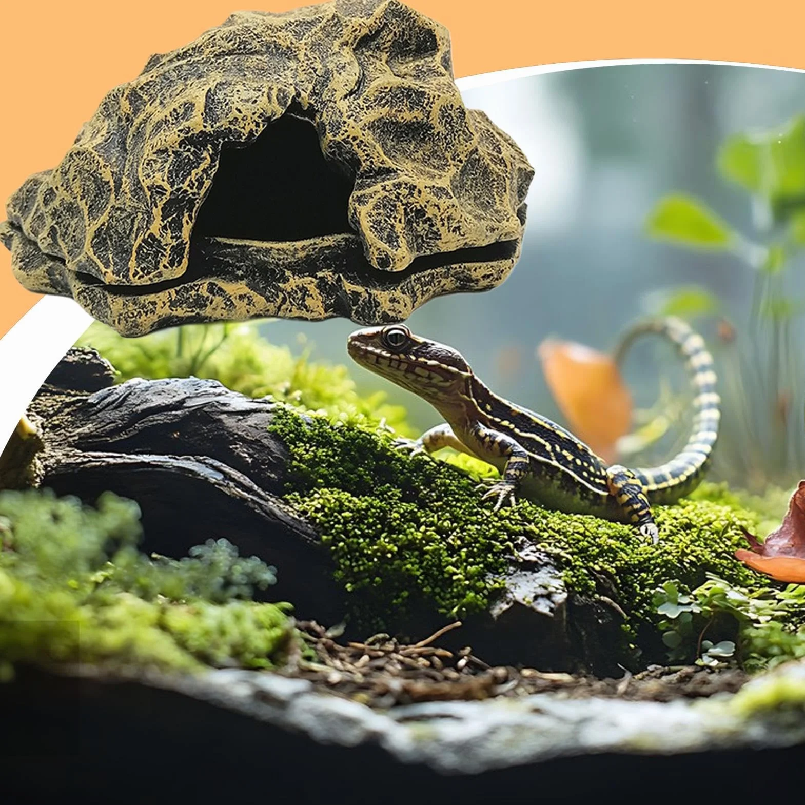 Caverne pour Reptiles Maison de Tortue en Roche Simulation pour Lézards Décor Aquarium Accessoires