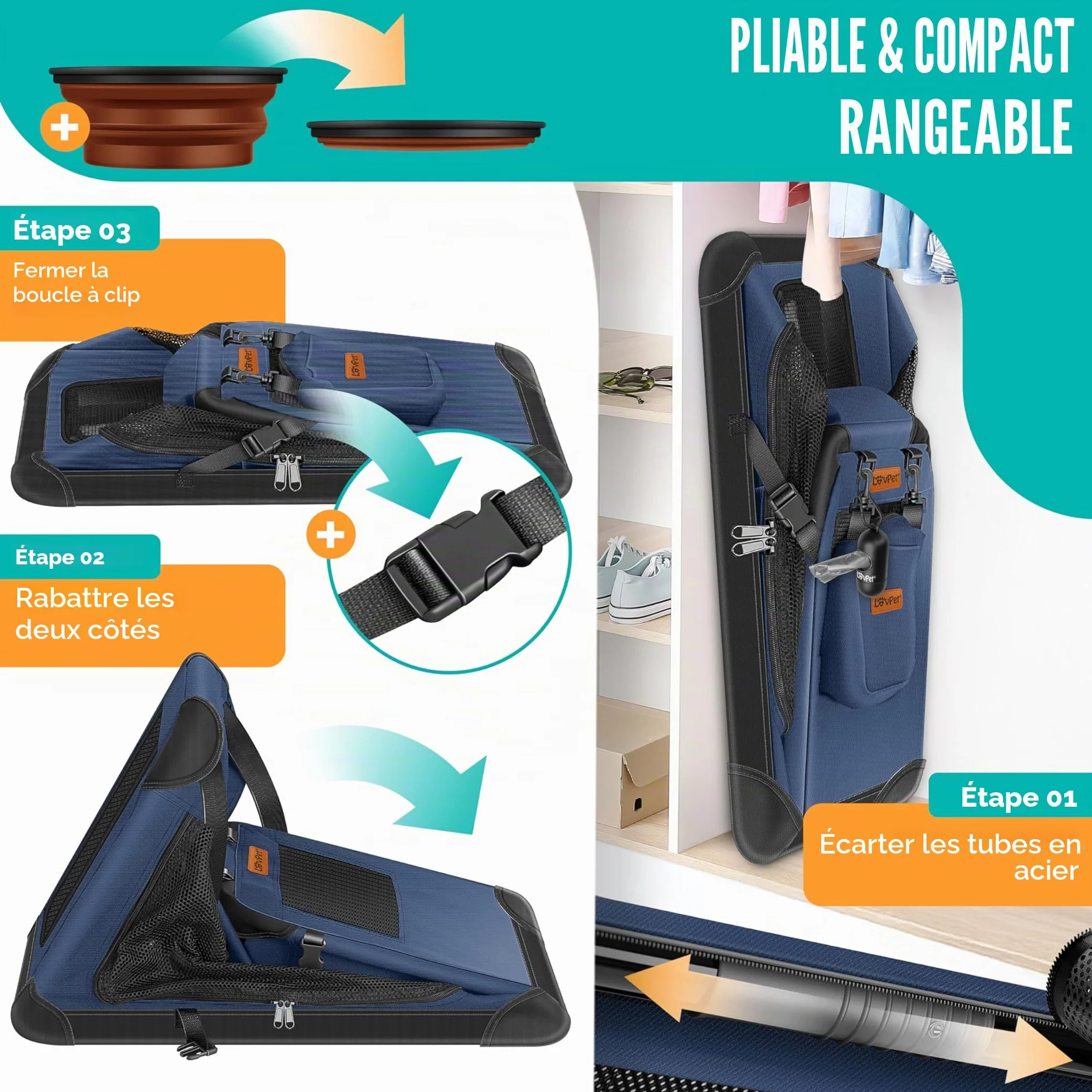 Lovpet Boîte de transport pliable pour chien XXL 91,4 x 63,5 x 63,5 cm Bleu marine