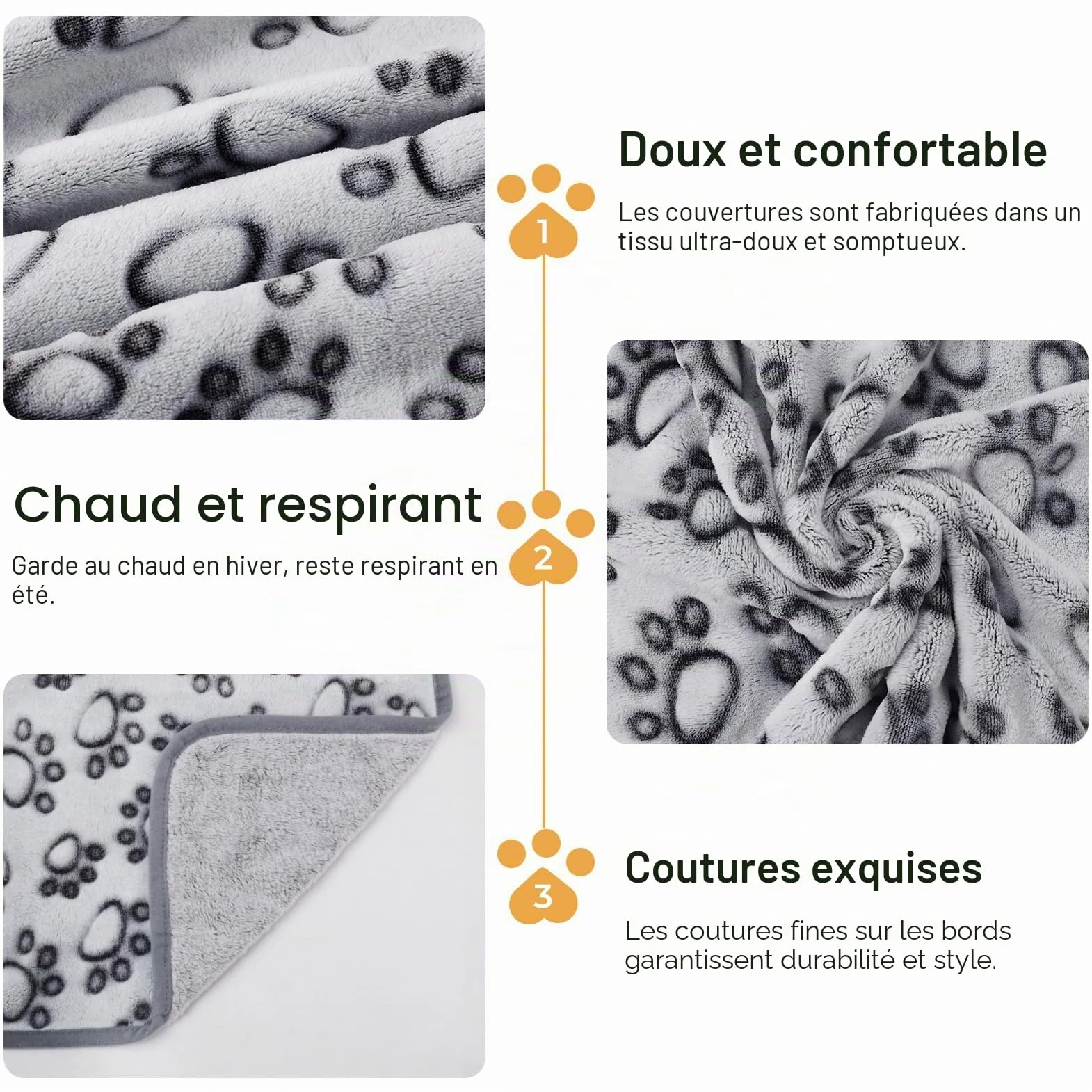 Lot de 3 couvertures en Polaire Douce pour Petit Chien et Chat de Taille Moyenne – Cadeau Essentiel pour Chat et Chiot – Gris – Taille L (104,1 x 78,7 cm)
