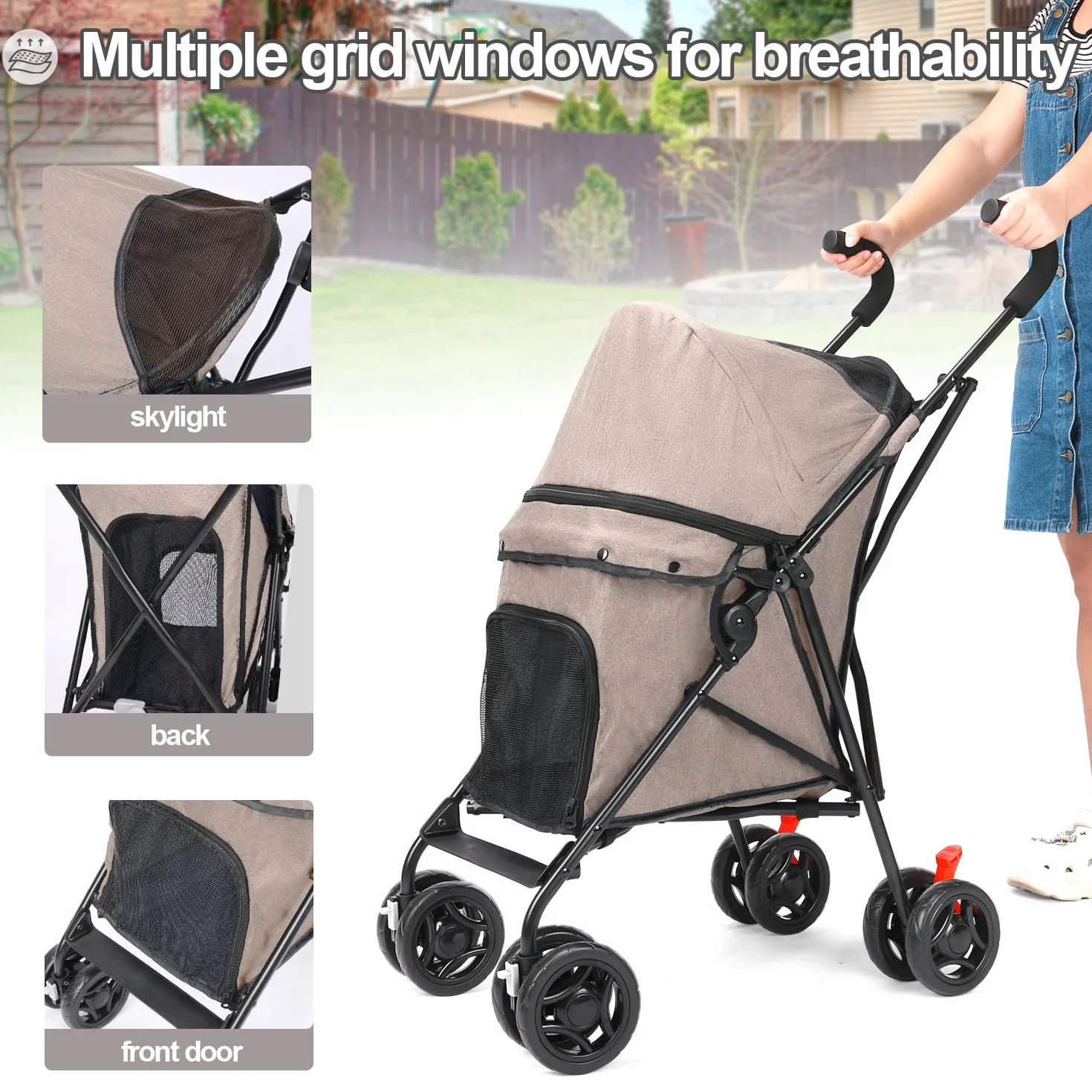Poussette pour chien taille moyenne pliable 15 kg 4 roues porte-gobelet roues avant rotatives 360°