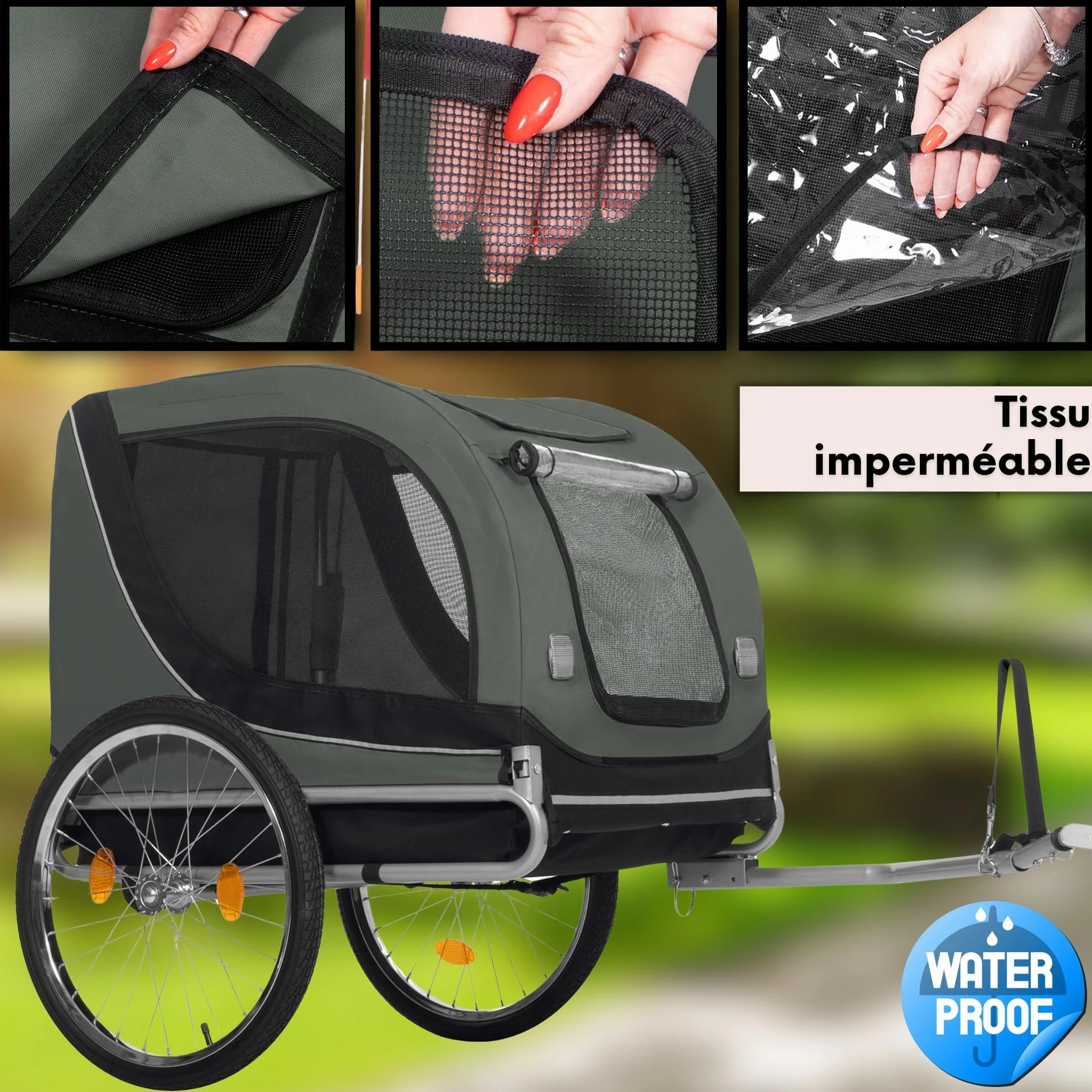 SPRINGOS Remorque de vélo pour chiens jusqu'à 40 kg avec drapeau