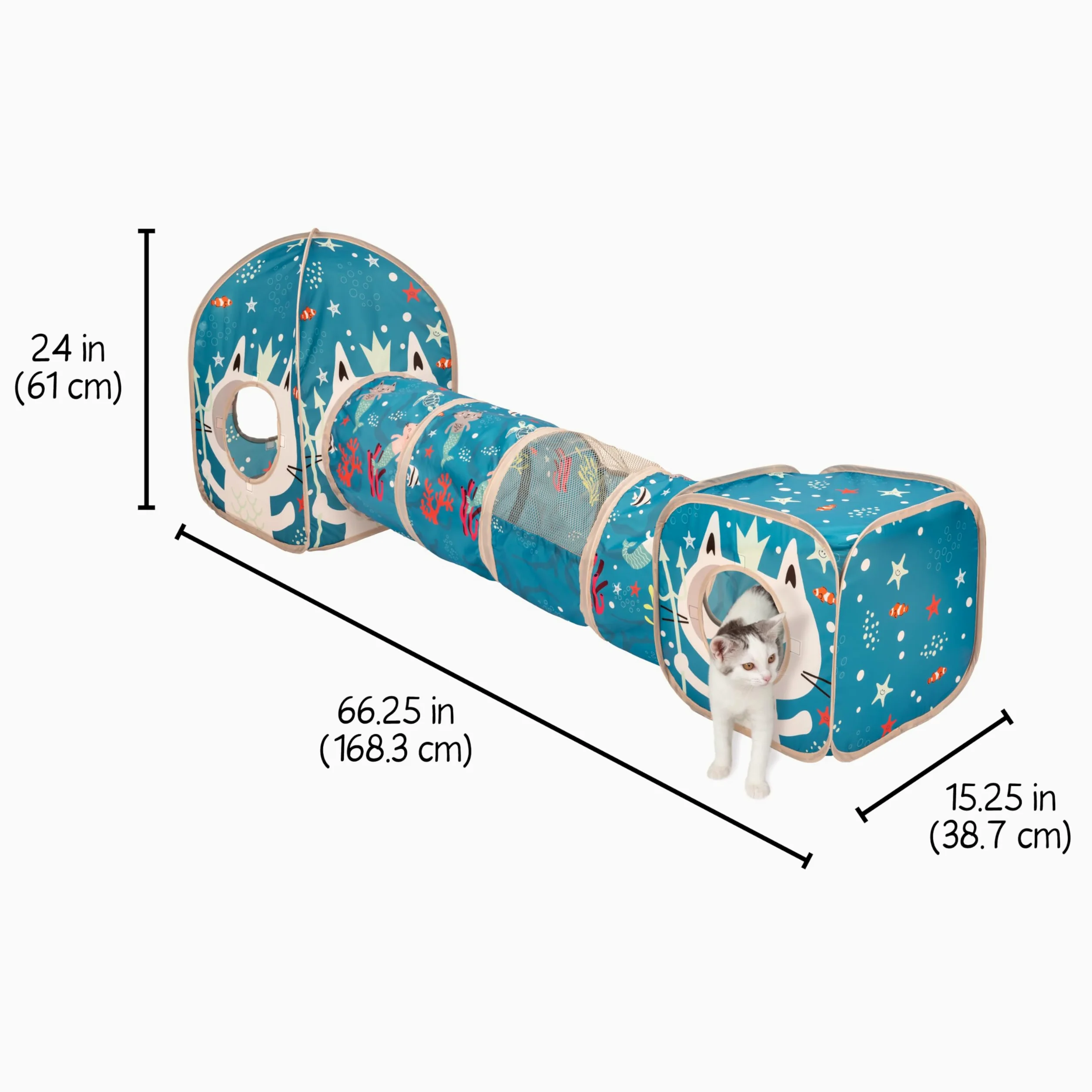 Kitty City Ensemble de meubles de jeu pour chat sur le thème de l'océan, jouets pliables pour chat avec cube, tunnel et maison, aire de jeu intérieure pour chat, pour jouer, se cacher et se détendre
