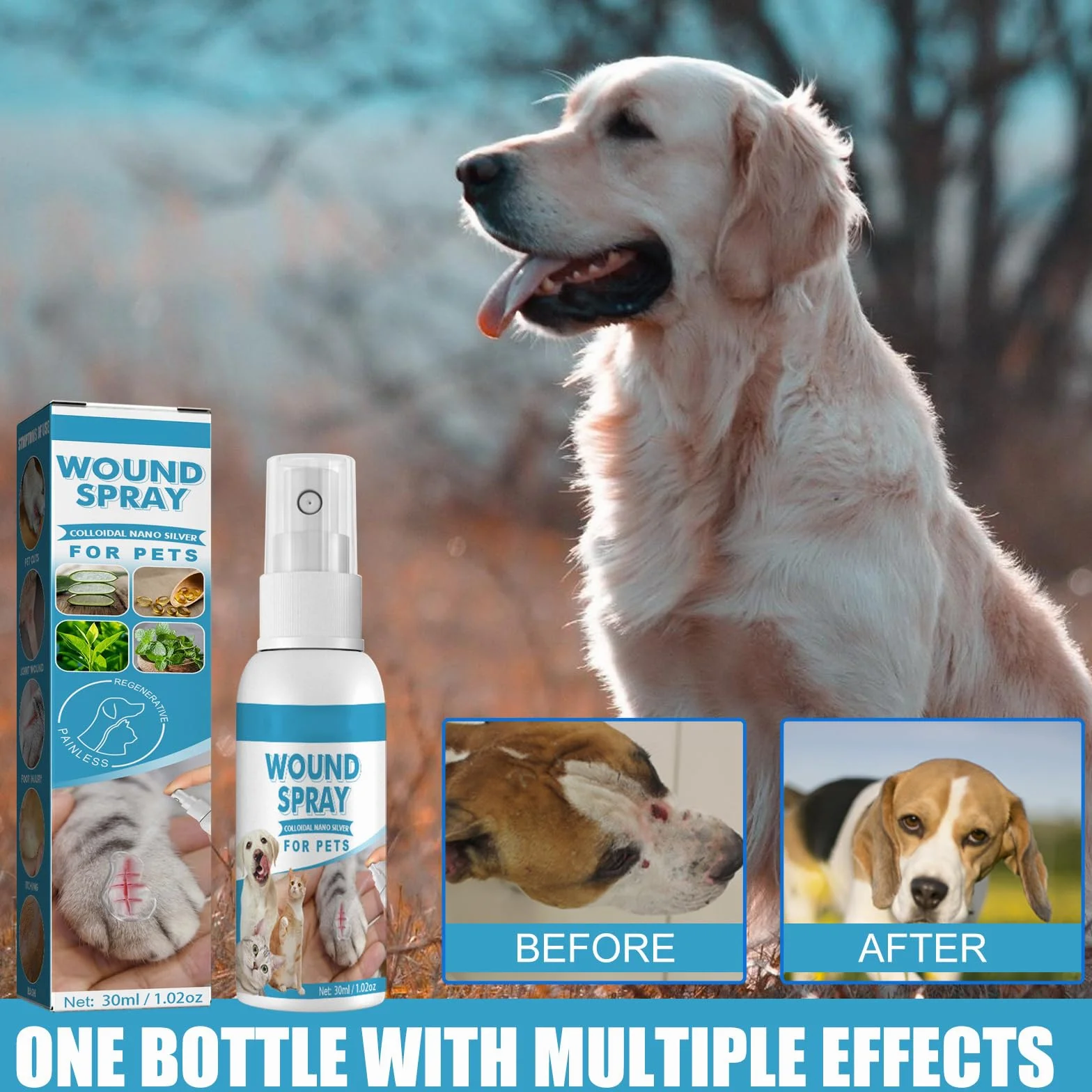 Spray de Guérison pour Animaux Pansement Liquide Cicatrisation Plaies Chien