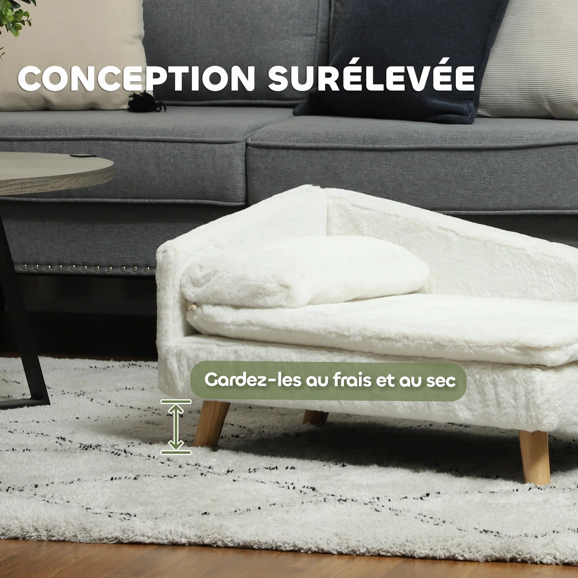 PawHut Canapé pour Chien Lit pour Chien Chat avec Coussin Moelleux Oreiller Housses Amovibles Lavables Peluche 70 x 42,5 x 38,5 cm Crème