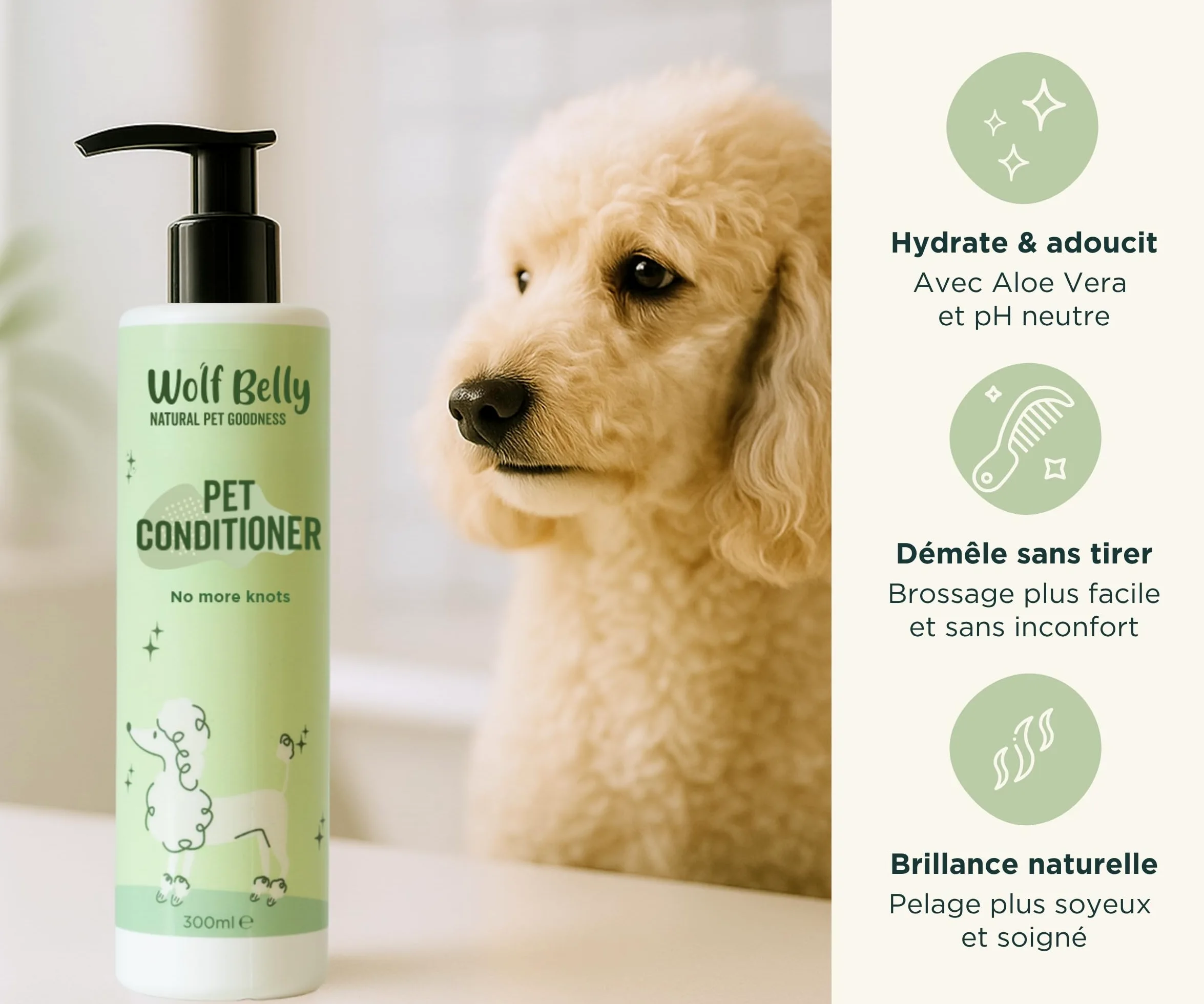 Wolf Belly - Pack Hygiène et Soin Complet pour Chiens et Chats | Shampoing + Après shampoing + Brume + Baume Coussinets | Aloe Vera 99%, Végan et Hypoallergénique - Fabriqué en UE