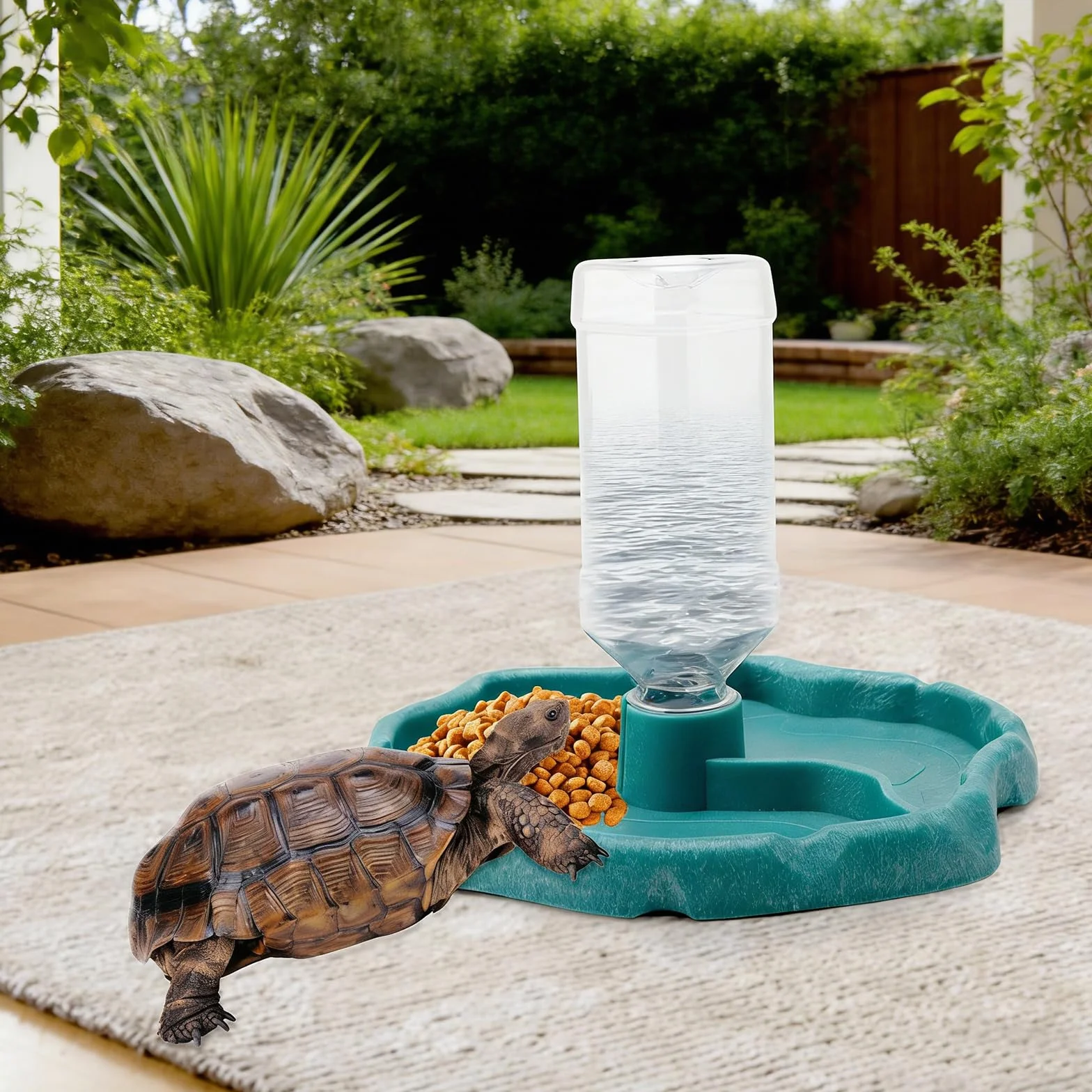 Gamelle 2 en 1 pour Reptiles et Tortues, Distributeur Automatique pour Nourriture et Eau en Plastique Transparent