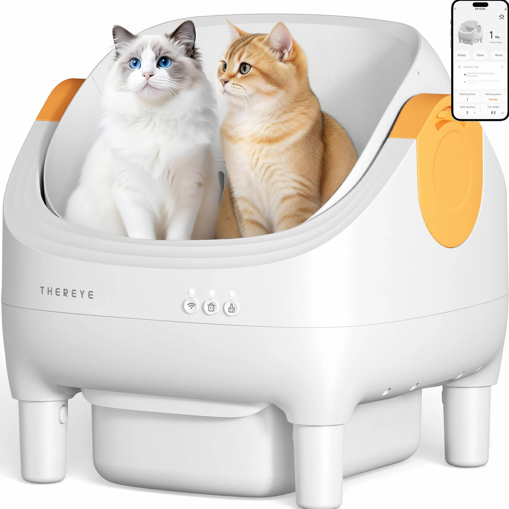 Thereye Litiere Autonettoyante App & Anti-Pincement | Litiere chat automatique capteurs securite, ouverture silencieuse, anti-odeur, compatible 1.5-12.5kg, triple anti-pincement.