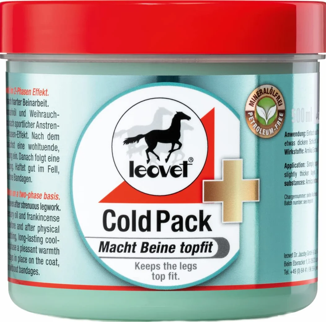 Leovet Cold Pack | 500 ML | Liniment pour Chevaux | pour Soutenir la mobilité | avec Arnica, romarin, Menthol et résine d'encens | avec Un Effet en Deux Phases