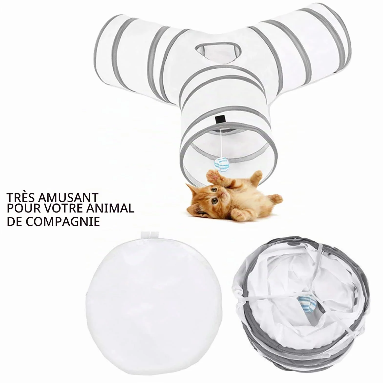 Tunnel de Jeu pour Chat et Chaton - Tunnel Pliable 3 Canaux pour Chat, Chiot, Lapin