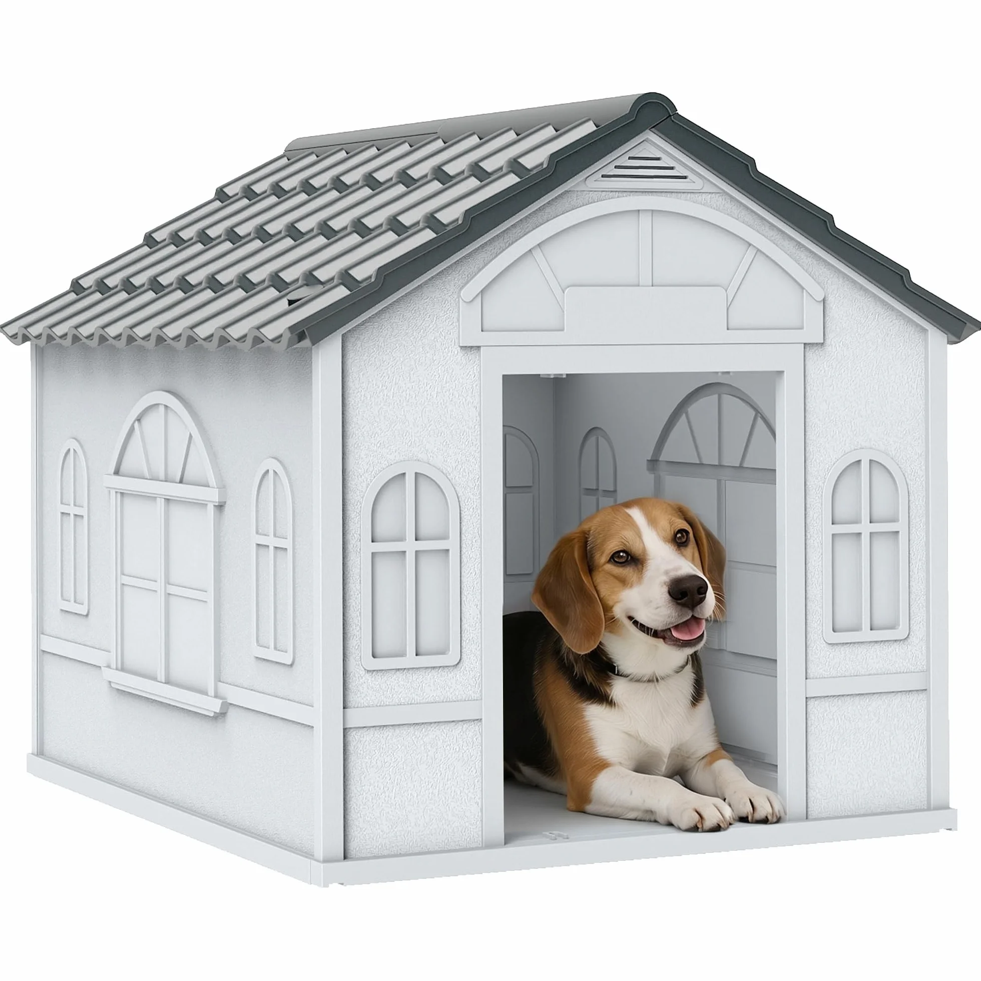 PawHut Niche d'extérieur en PP Blanc pour Chiens Petite et Moyenne Taille 65 x 75.7 x 63 cm
