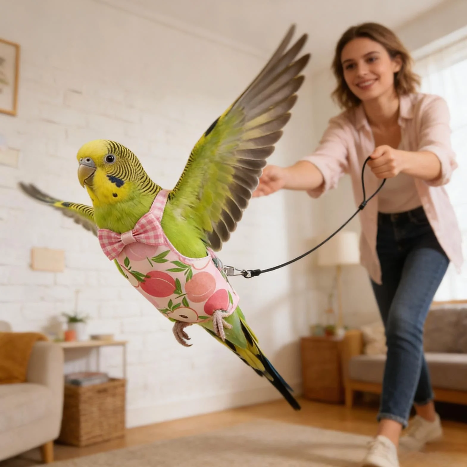 Couches à oiseaux pour animaux de compagnie, réutilisables et lavables, avec corde pour l'entraînement au vol des oiseaux, pour aras, perruches, inséparables, calopsittes et calopsittes