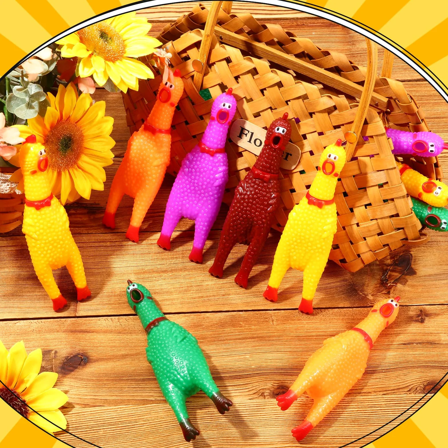 Honoson Lot de 50 poulets en caoutchouc pour chien - Jouet couineur durable - Jouet fantaisie pour petit poulet - 16,3 cm (mélange de couleurs)