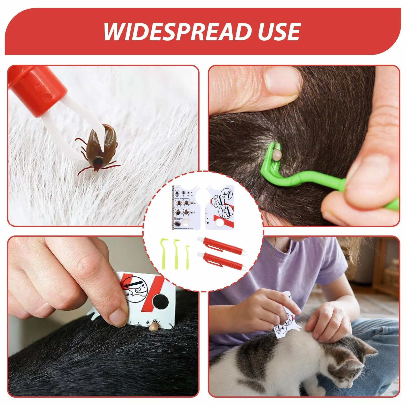 Lot de 7 Carte De Retrait De Tiques - Tire-Tique avec Loupe, Nettoyage Rapide des Tiques - pour Humains, Chiens, Chats