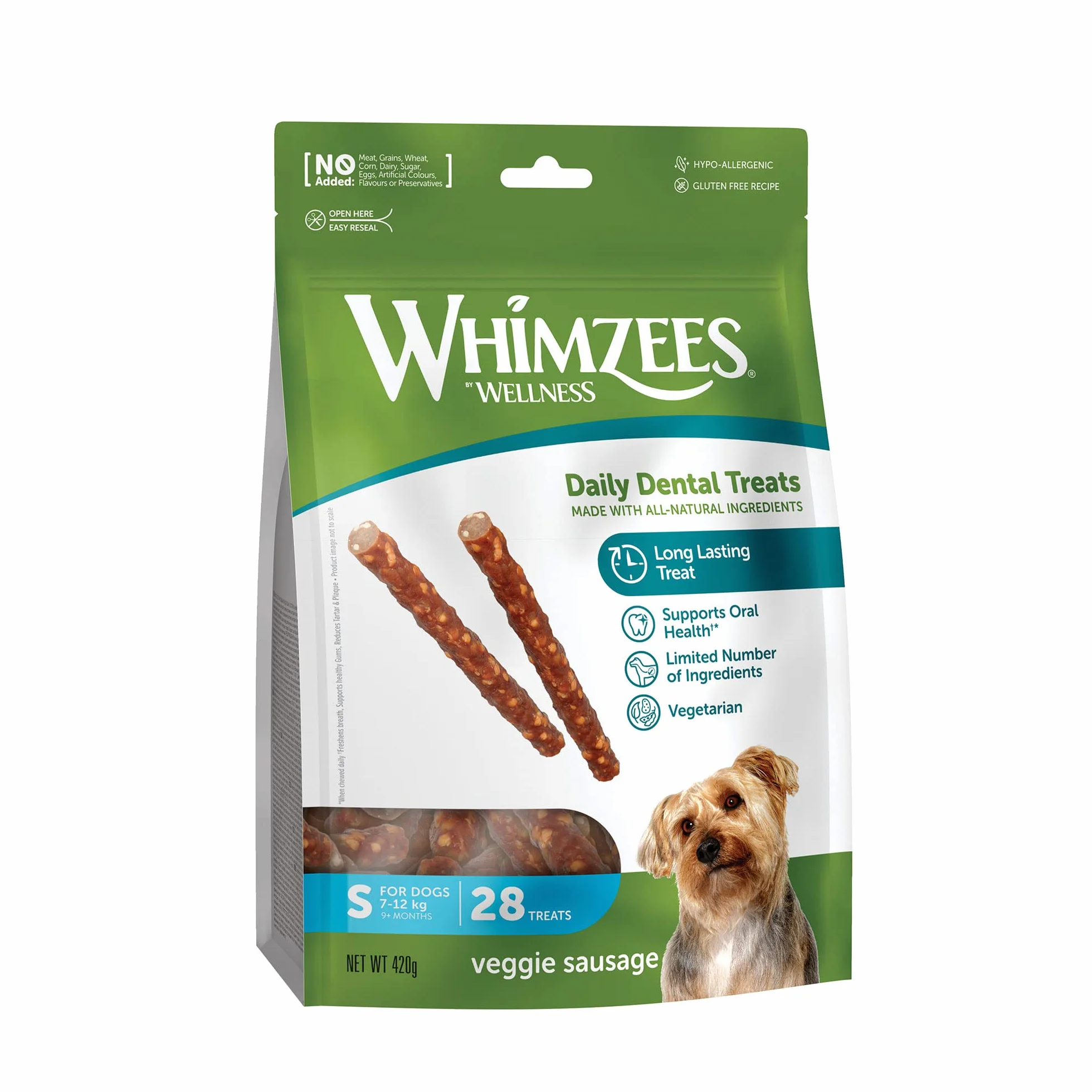 WHIMZEES Saucisses Végétariennes S 28 pièces Friandises pour Chiens de Petite Taille Naturelles sans Céréale