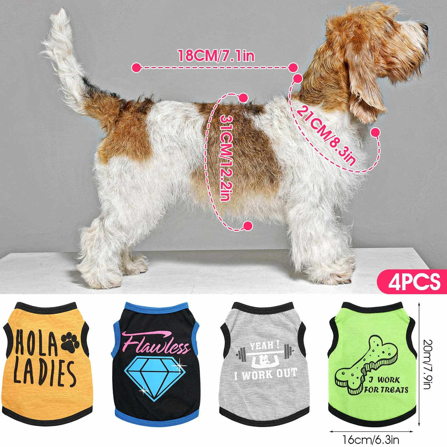 Lot de 4 vêtements pour chihuahua, t-shirts mignons pour petit chien, taille XXS