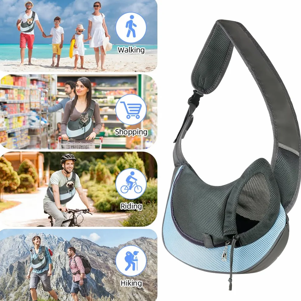 Sac de Transport pour Chien Chat, Sac à Bandoulière Mains Libres jusqu'à 5kg, Bleu