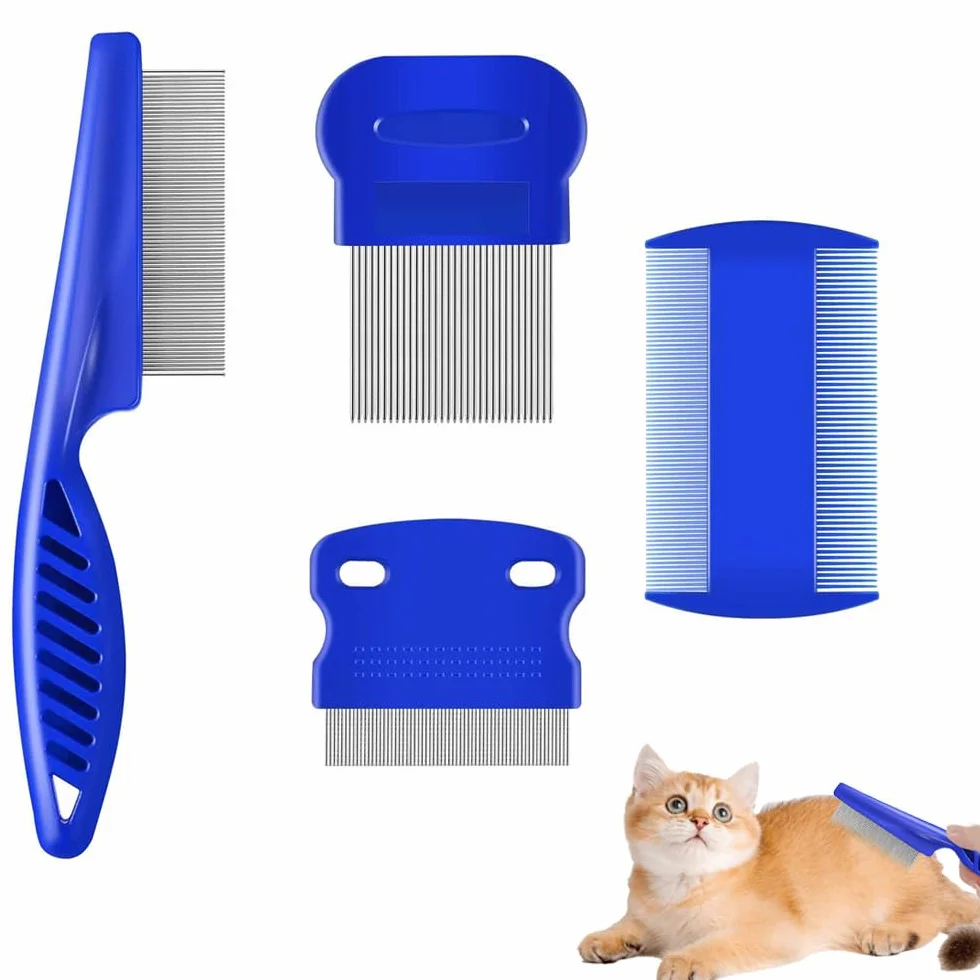 Set de 4 peignes anti puces pour chats et chiens, peigne de toilettage multifonctionnel