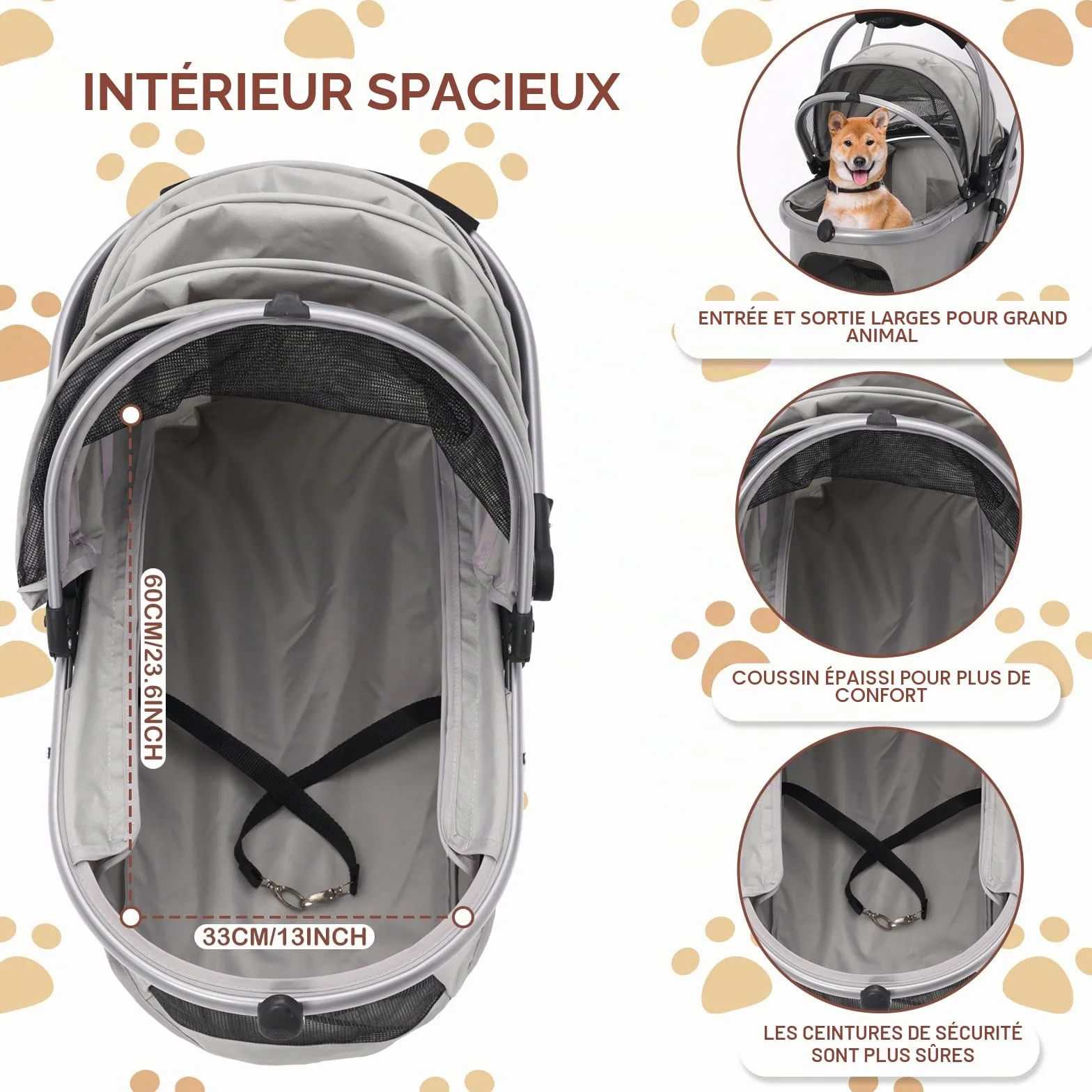 Poussette pour Chien 3-en-1 Pliable jusqu'à 20 kg Roues 360° Résistant à l'Usure