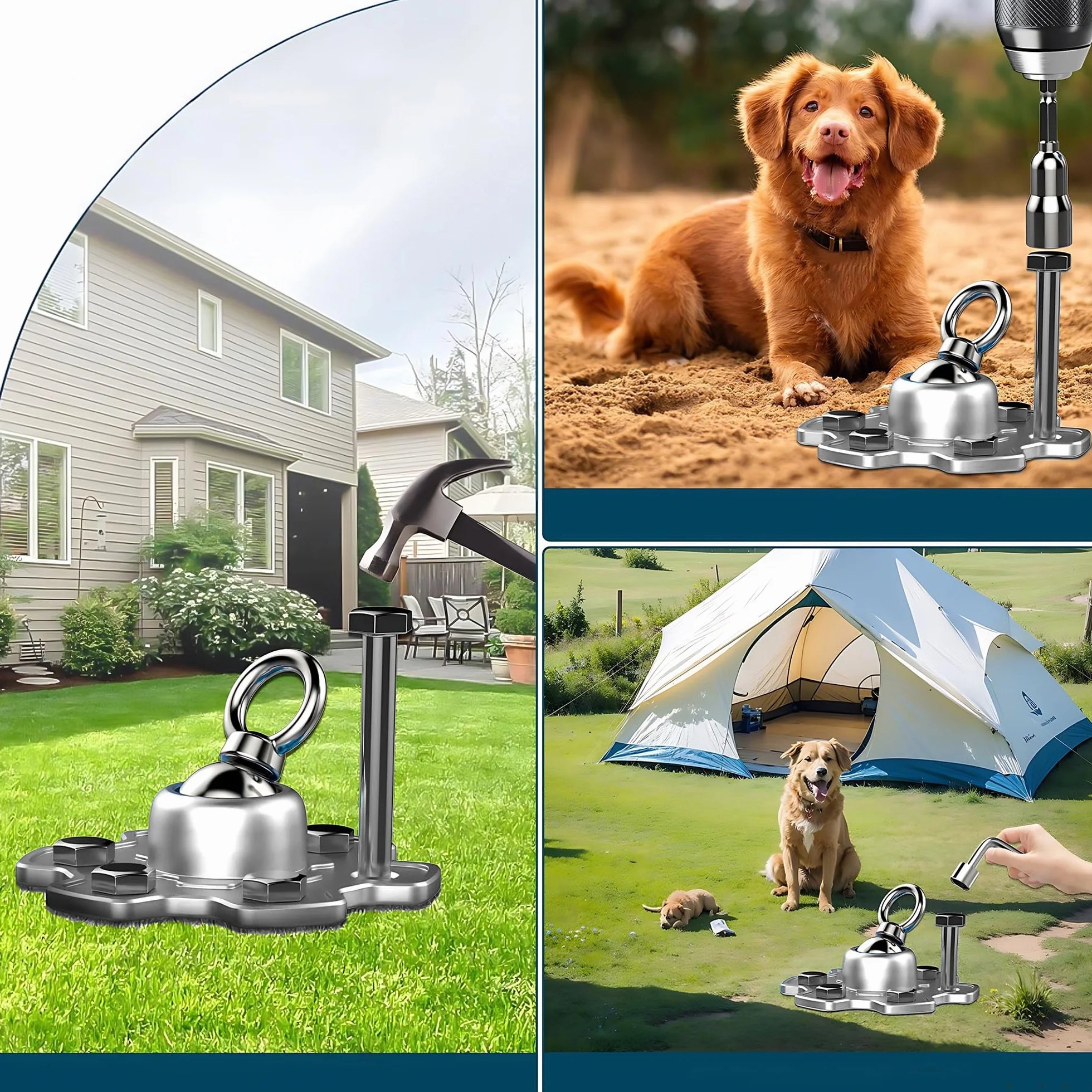 Boulon Antirouille Robuste Pivotant à 360 °, Chaîne d'Ancrage Pour Chien Et Chat, Ensemble De Fixation De Piquet De Sol Extérieur, Assorti De 6 Clous Longs, Sécurité Solide, Pour Extérieur, Cour