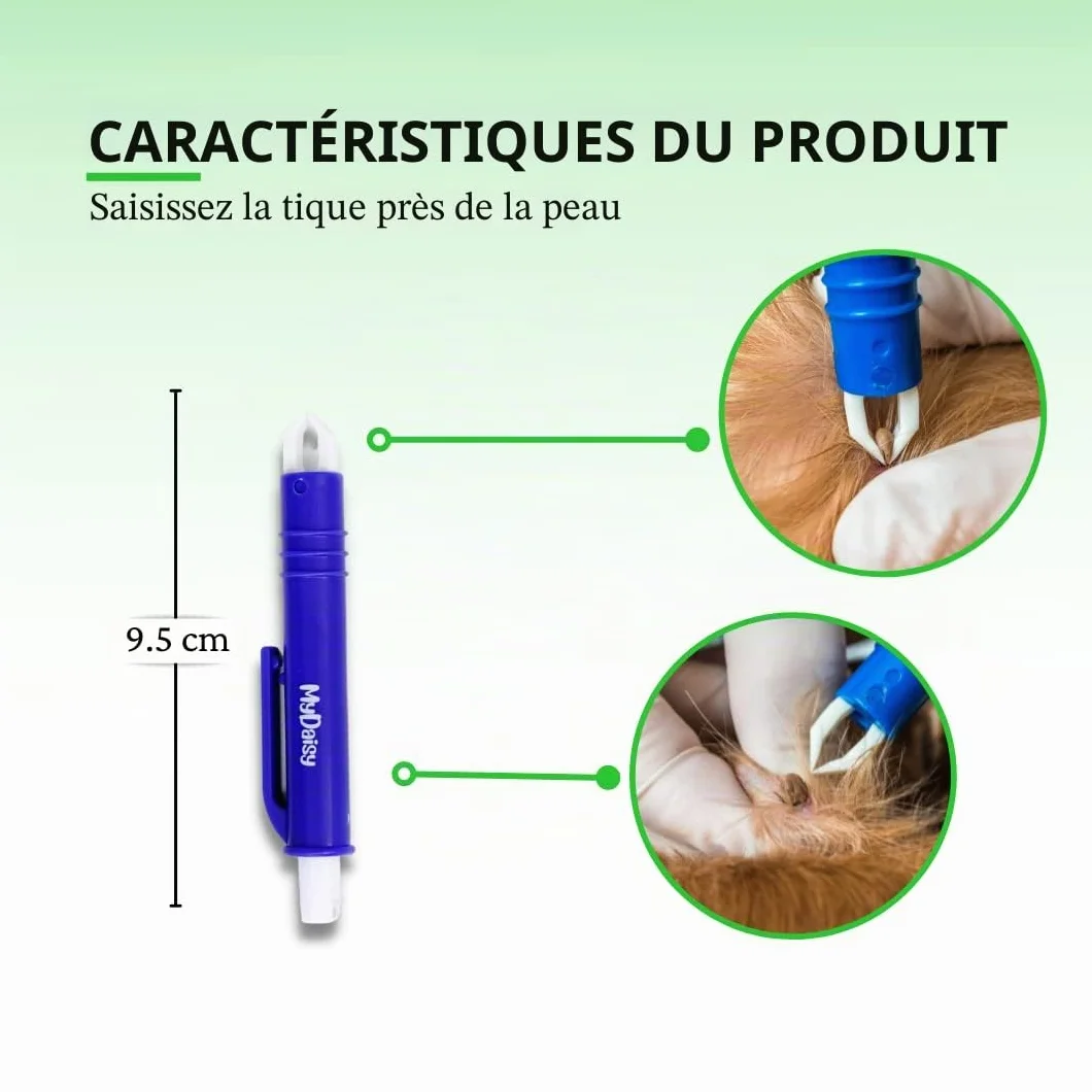 Lot de 5 Pinces à tiques MYDAISY avec étui - Crochet à tiques pour chats, chiens et humains