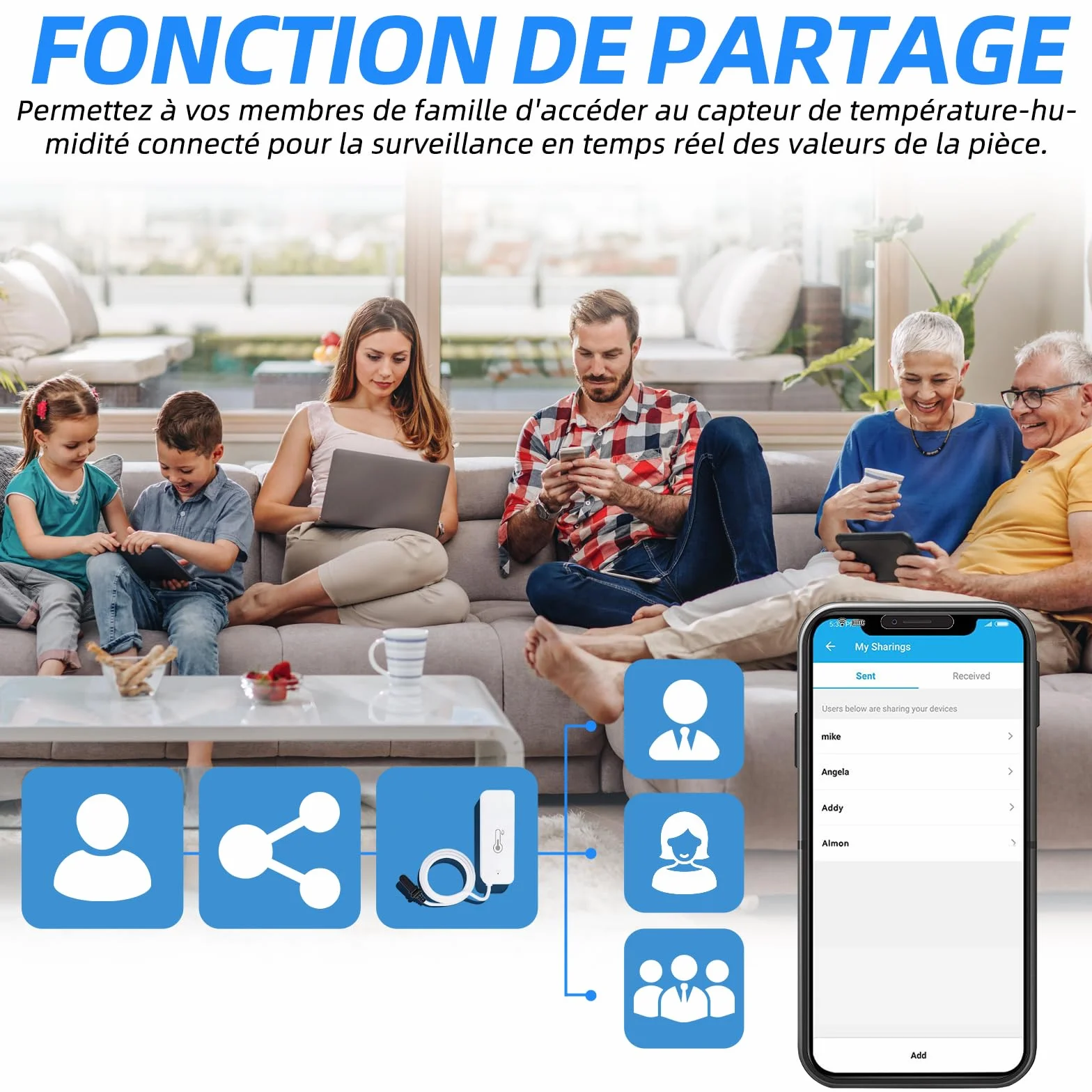 Thermomètre hygromètre WiFi avec capteur externe intelligent pour intérieur extérieur alarme application surveillance à distance compatible Alexa congélateur