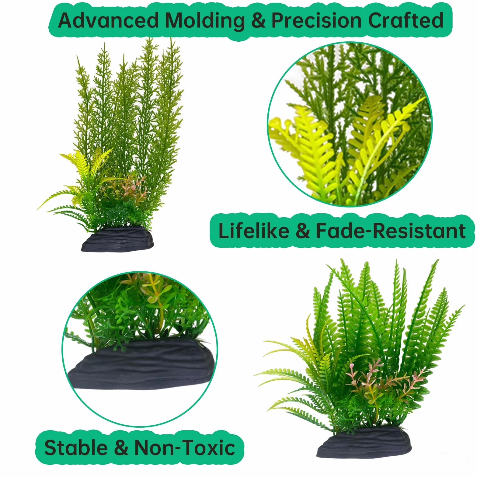 Plantes Artificielles pour Aquarium, Grandes Plantes Vertes en Plastique avec Base PVC, 28cm et 18cm
