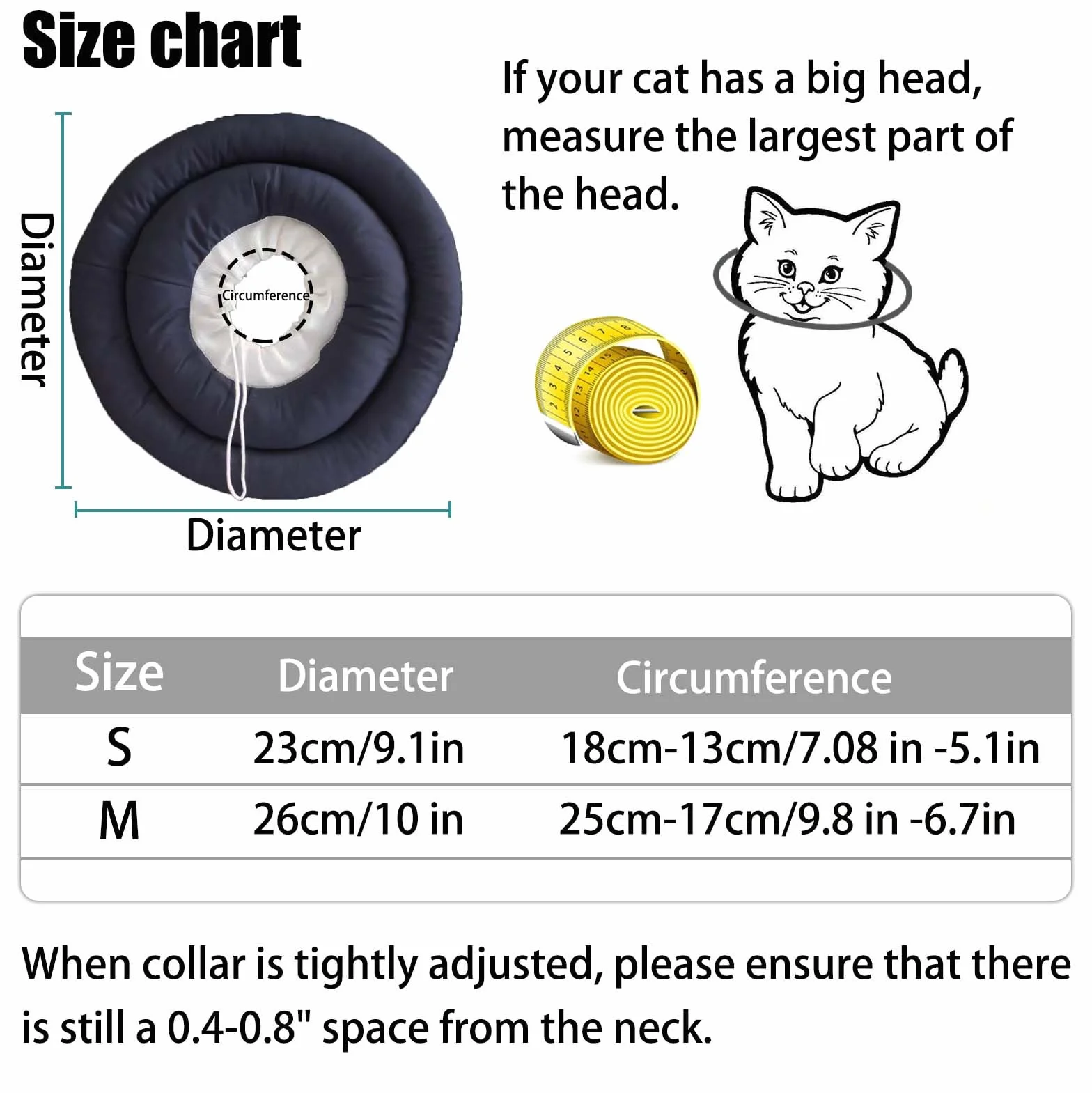OHCOZZY Collerette pour Chat Réglable Anti-Léchage Chirurgie Noir M