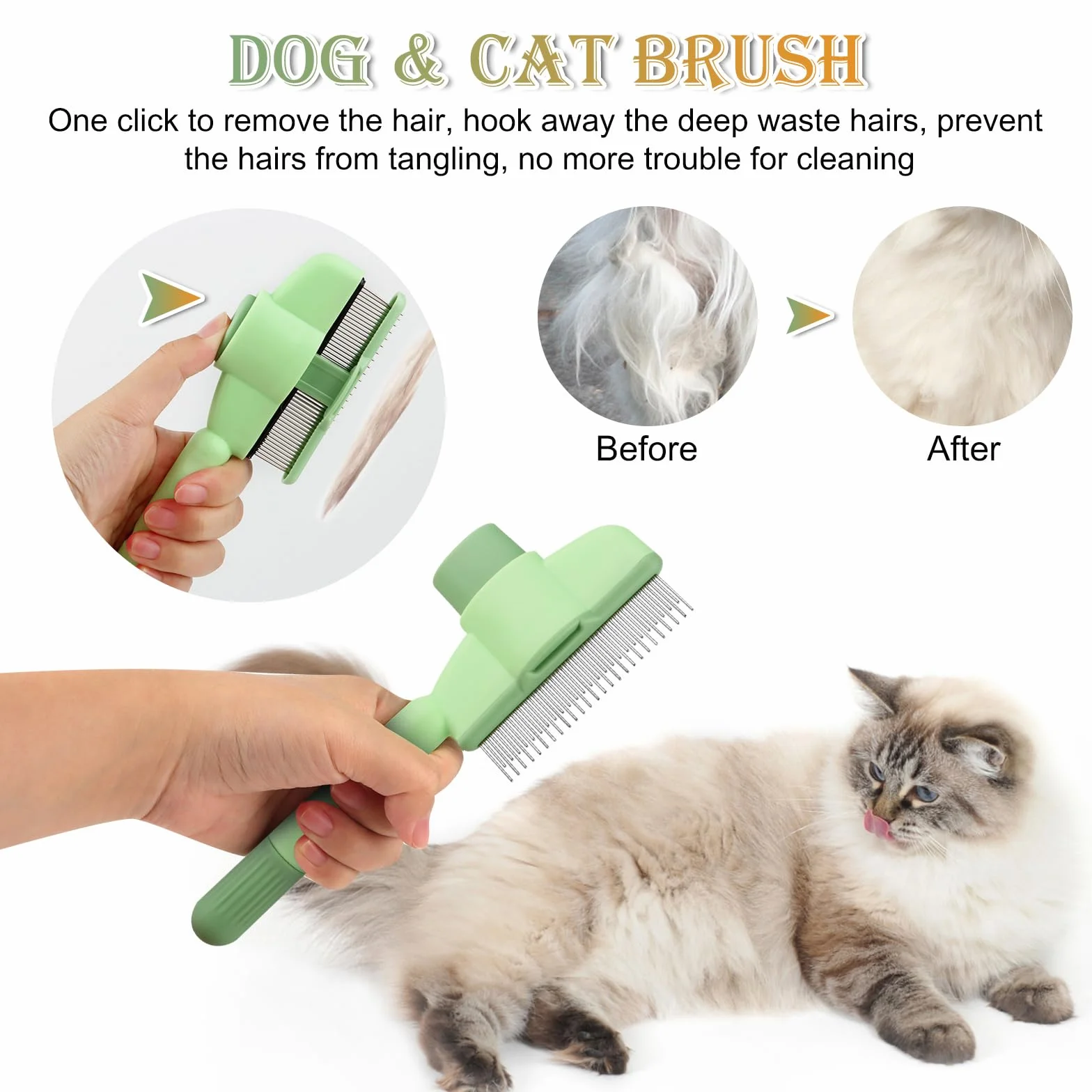 Brosse pour Chat Autonettoyant 2 Pièces, Peigne pour Chats Poil Long et Court, Brosse Attrape Poils avec Bouton de Déverrouillage