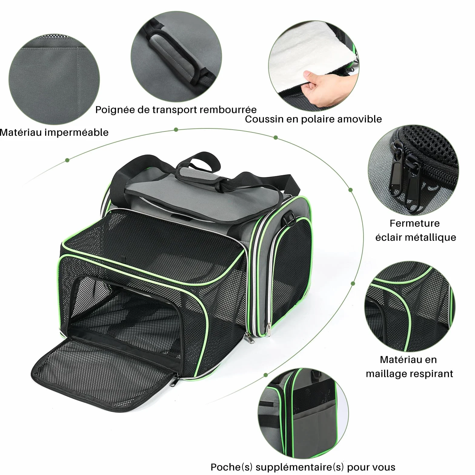 Gardner Pet Sac Transport pour Chat Chien Extensible, Grand Caisse de Transport Chat Respirant et Pliable, Cage Transport Chat pour Voyage en Avion/Train/Voiture - L/Gris