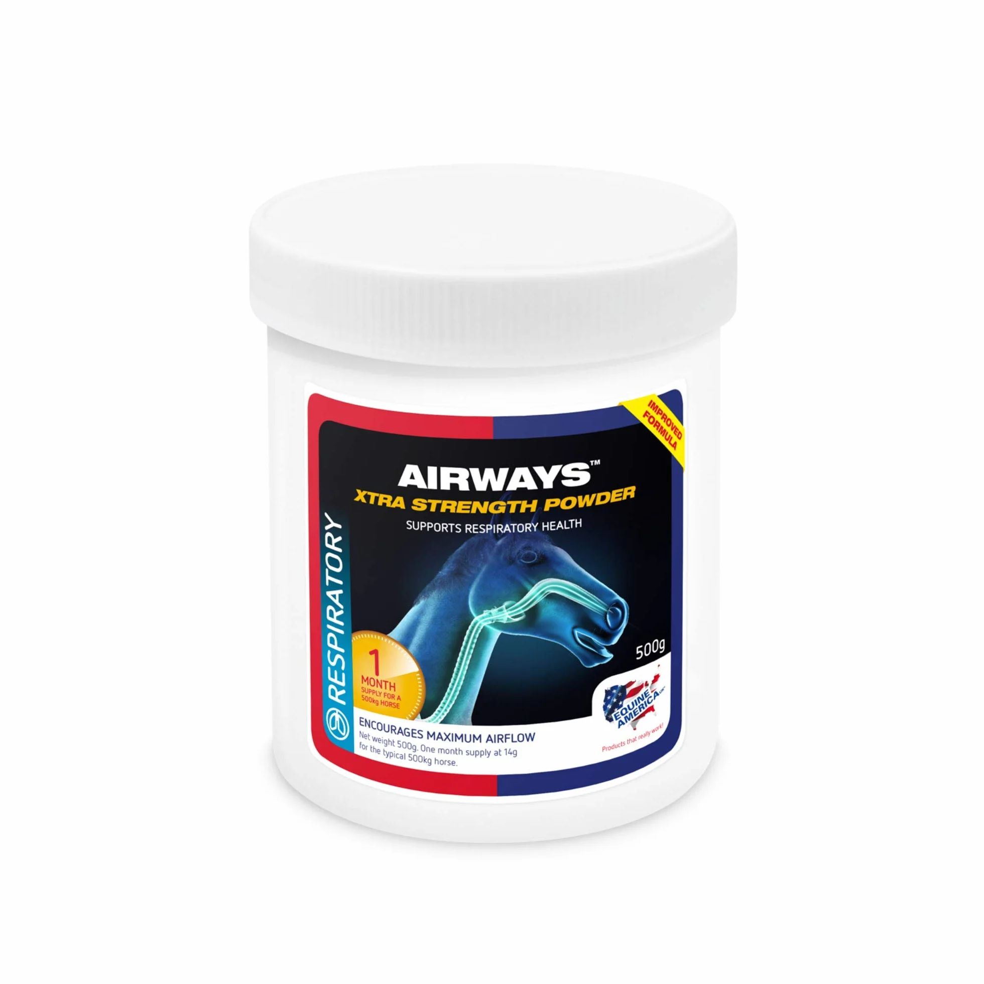 Equine America Airways Xtra Force | Premium prêt pour l'utilisation du supplément Cheval & Poney | pour l'assistance respiratoire | 500g.