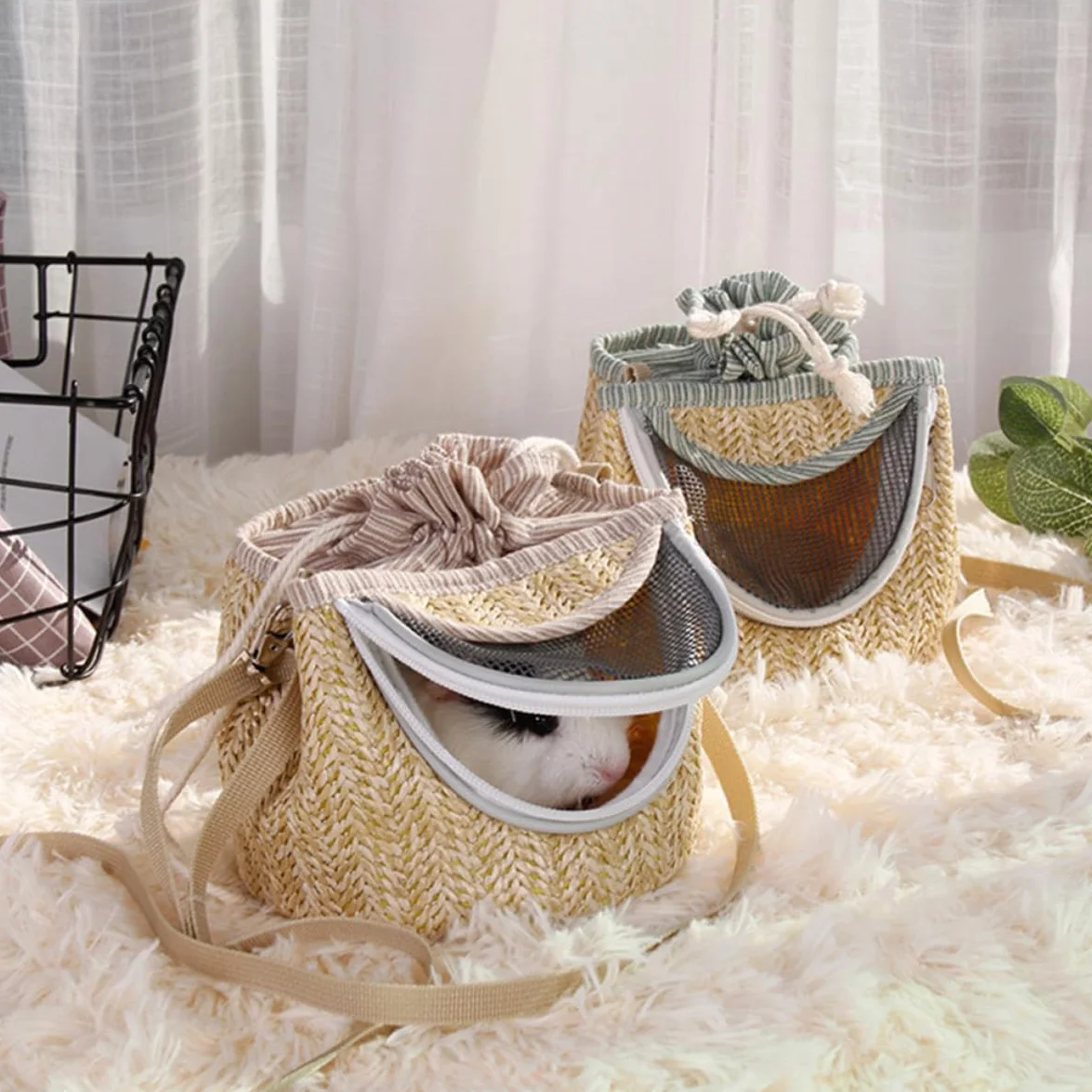 Garneck Transport Paquet pour Petits Animaux avec Fermeture Éclair en Paille Flanelle et Maille