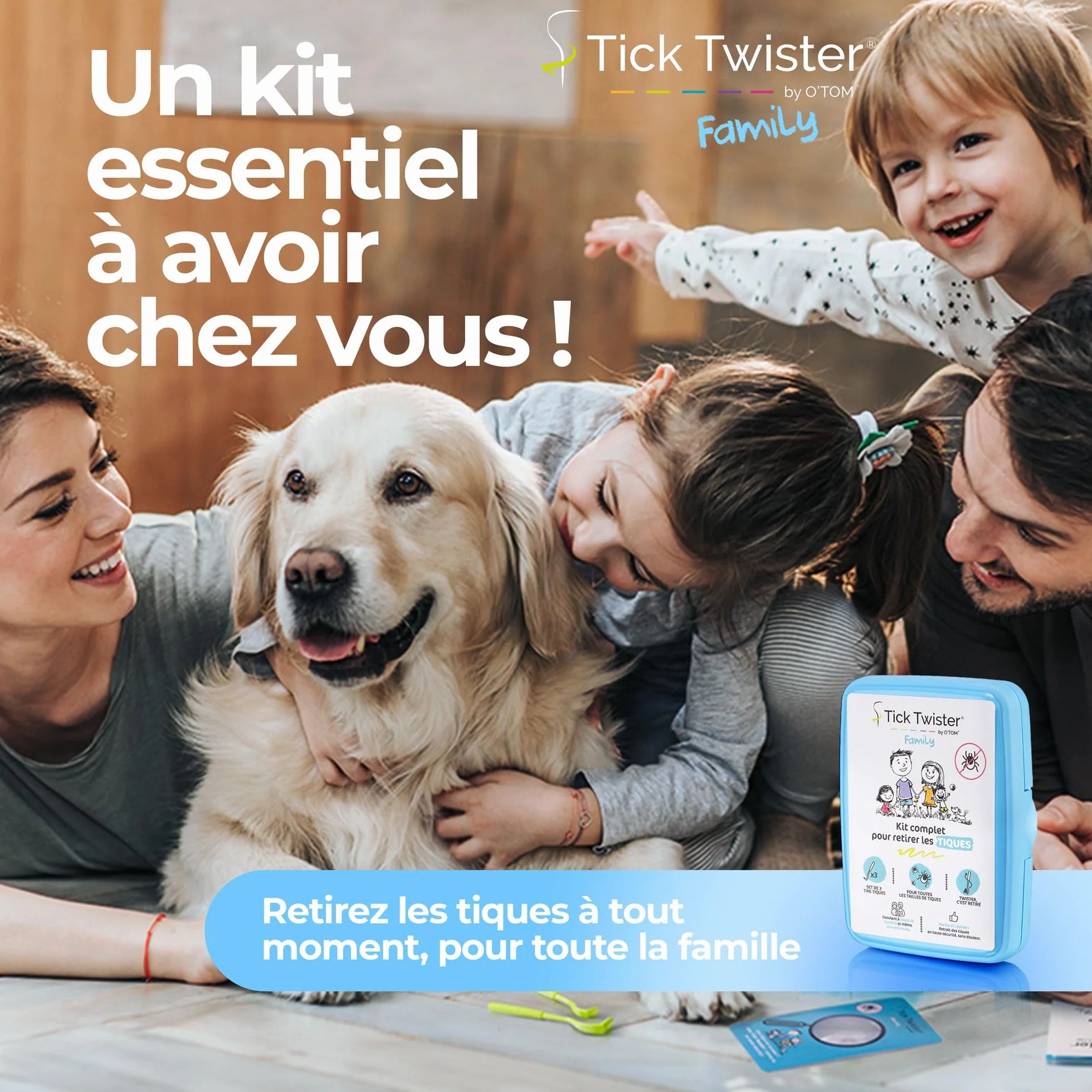 Kit Retrait Tique pour Chien Chat Humain – Pince à Tique Set 3, Lingettes Désinfectantes, Pansements, Loupe, Boîte Rangement