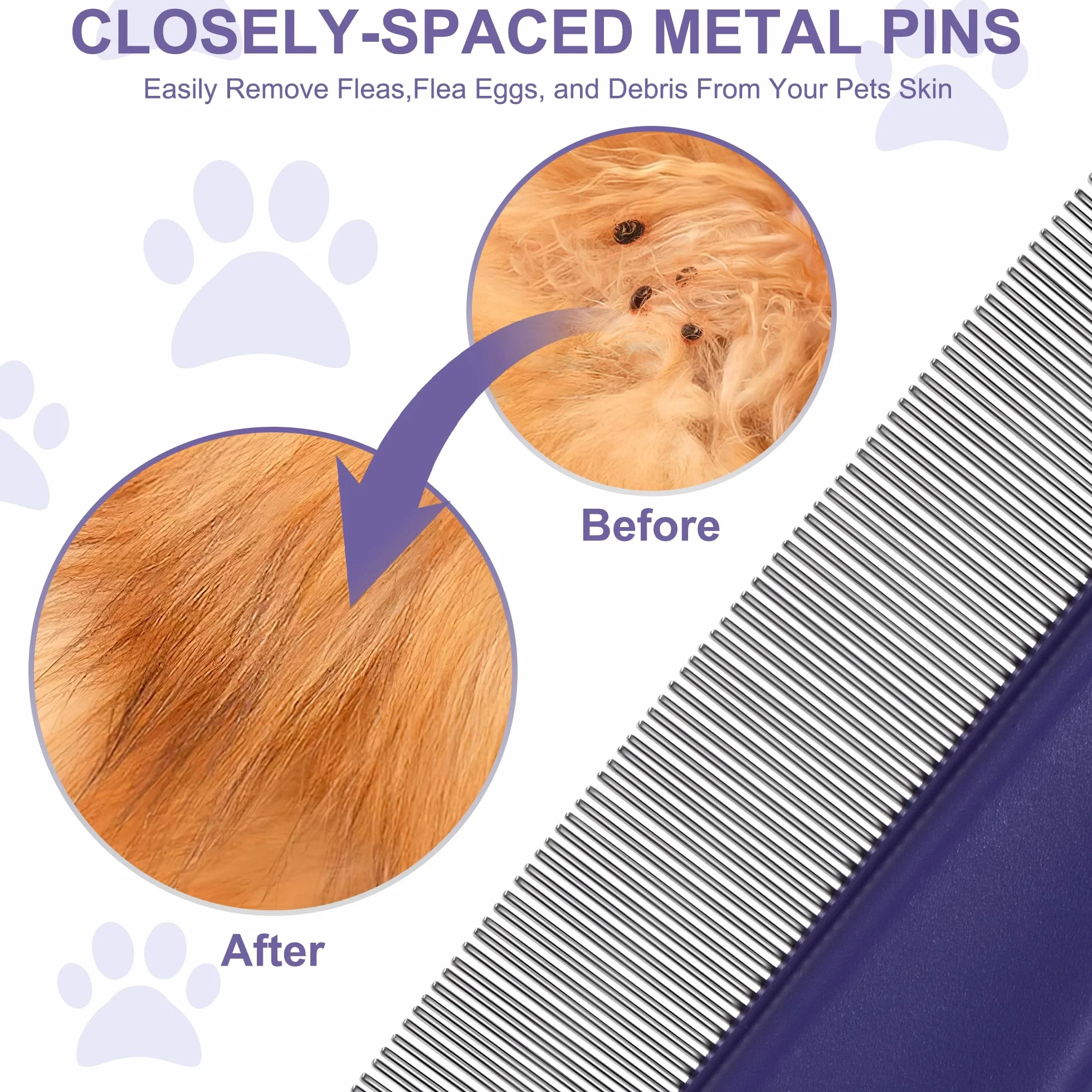 Peigne anti-puces pour Chien et Chat Dents Fines Peignes de Toilettage Nettoyage
