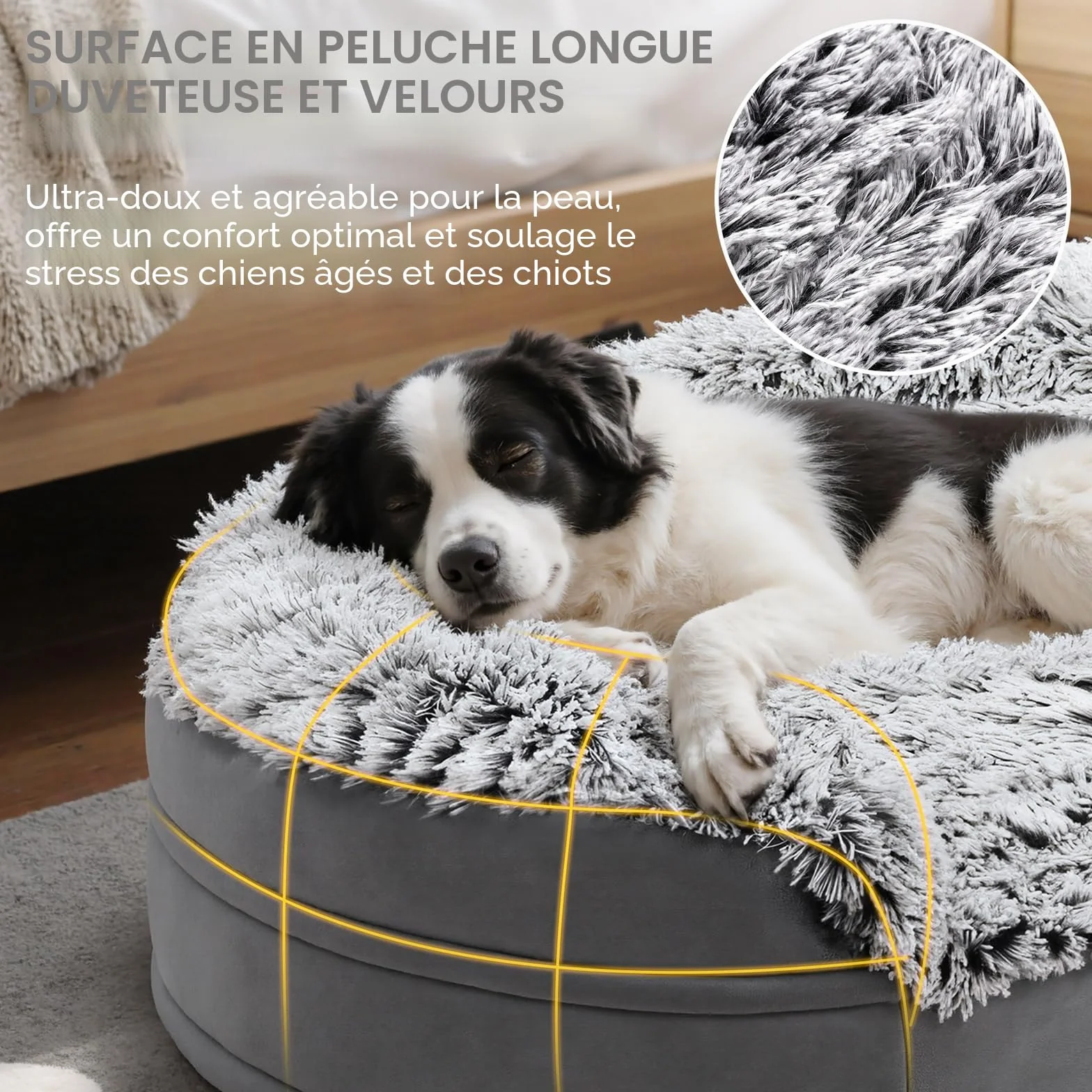 Gimars 9,5 cm Épais XL Lit Orthopédique pour Chiens de Très Grande et Seniors, Lit de Soutien avec Mousse Alvéolée 28D, Housse en Peluche Amovible et Lavable, Doublure Imperméable, Semi-Circulaire