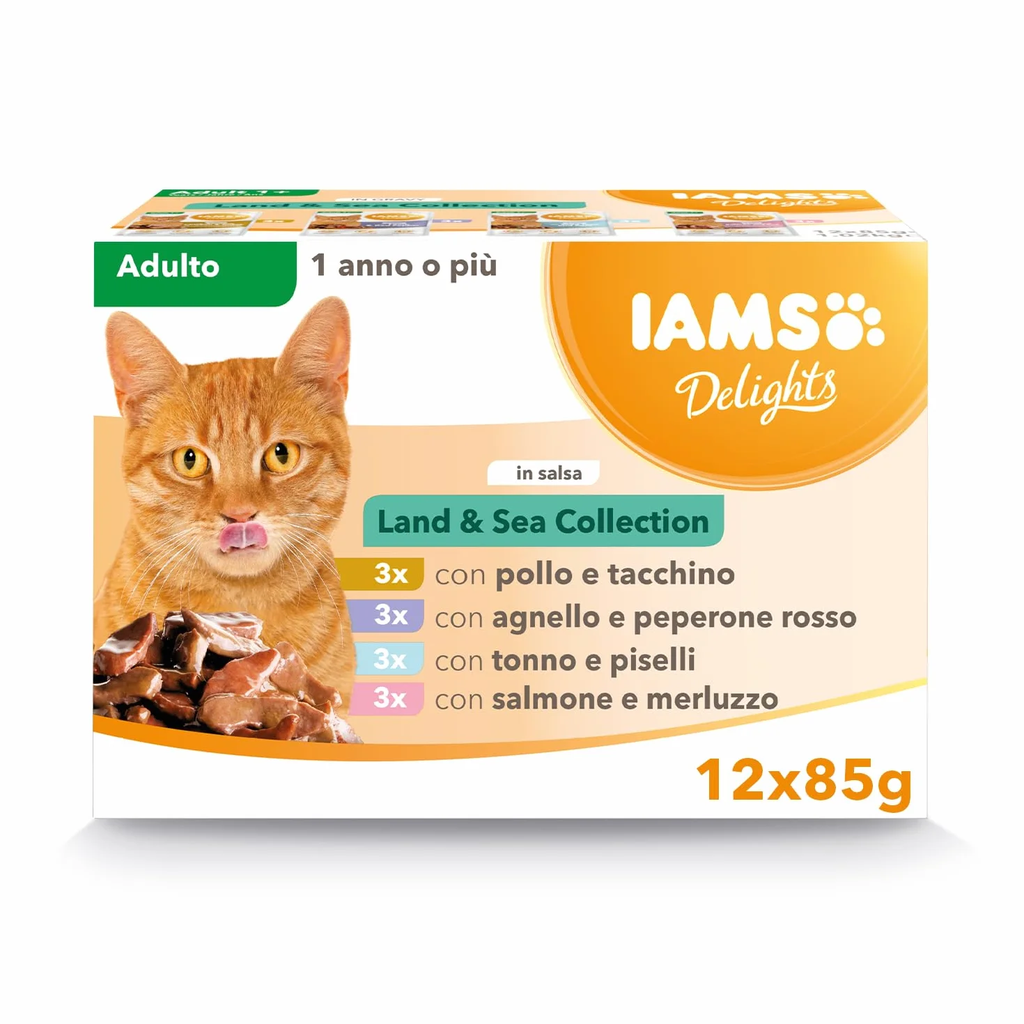 IAMS Delight Chat Adulte Nourriture Humide en Sauce Terre&Mer Land&Sea Collection 12 x 85g