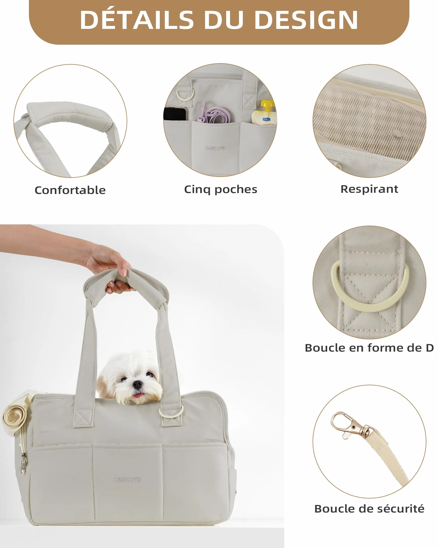ONECUTE Sac de Transport pour Chat Chien Respirant Pliable 7.5 kg Medium Grey