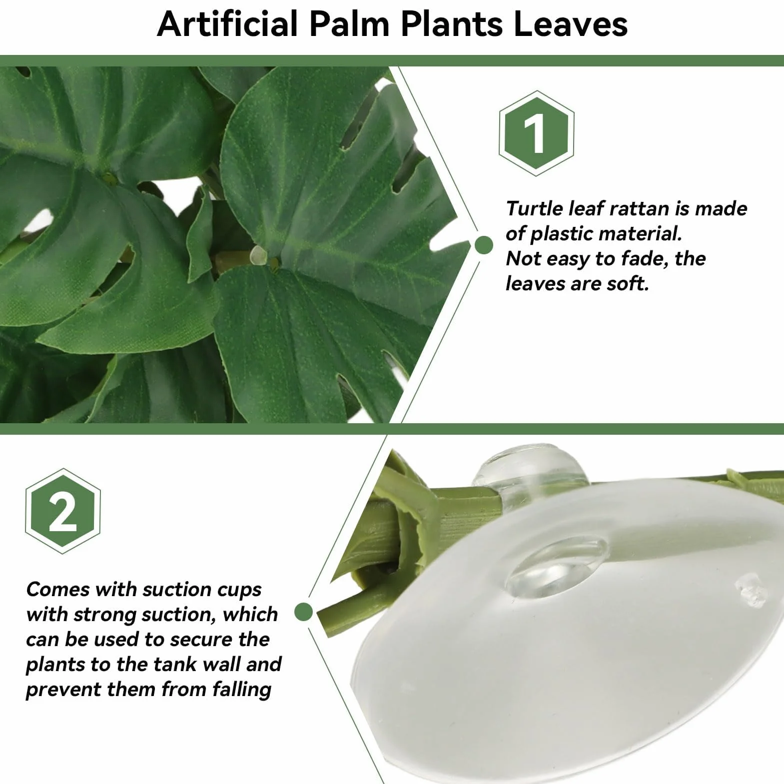 Plantes Artificielles pour Reptiles Feuille de Palmier 25 x 25 cm Décorative Plastique avec Ventouse Terrarium