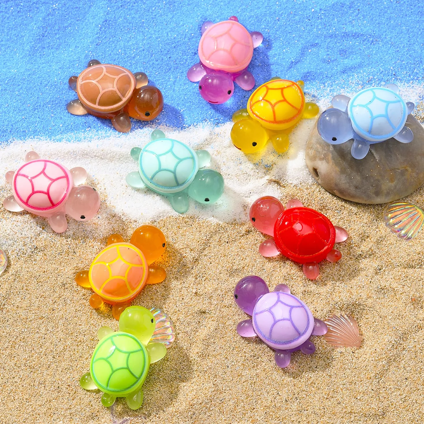 Figurines Miniatures Lumineuses Fluorescentes en Résine Animalier Lot de 20 Mini Tortues - Déco Micro Paysage Aquarium Bonsaï Jardin