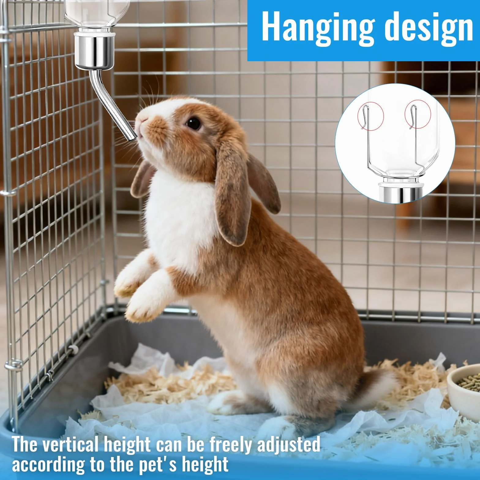 2 Pièces Biberon Lapin, 350ml Abreuvoir Lapin Suspendus, avec Crochet à Ressort Brosse de Nettoyage pour Les Rongeurs