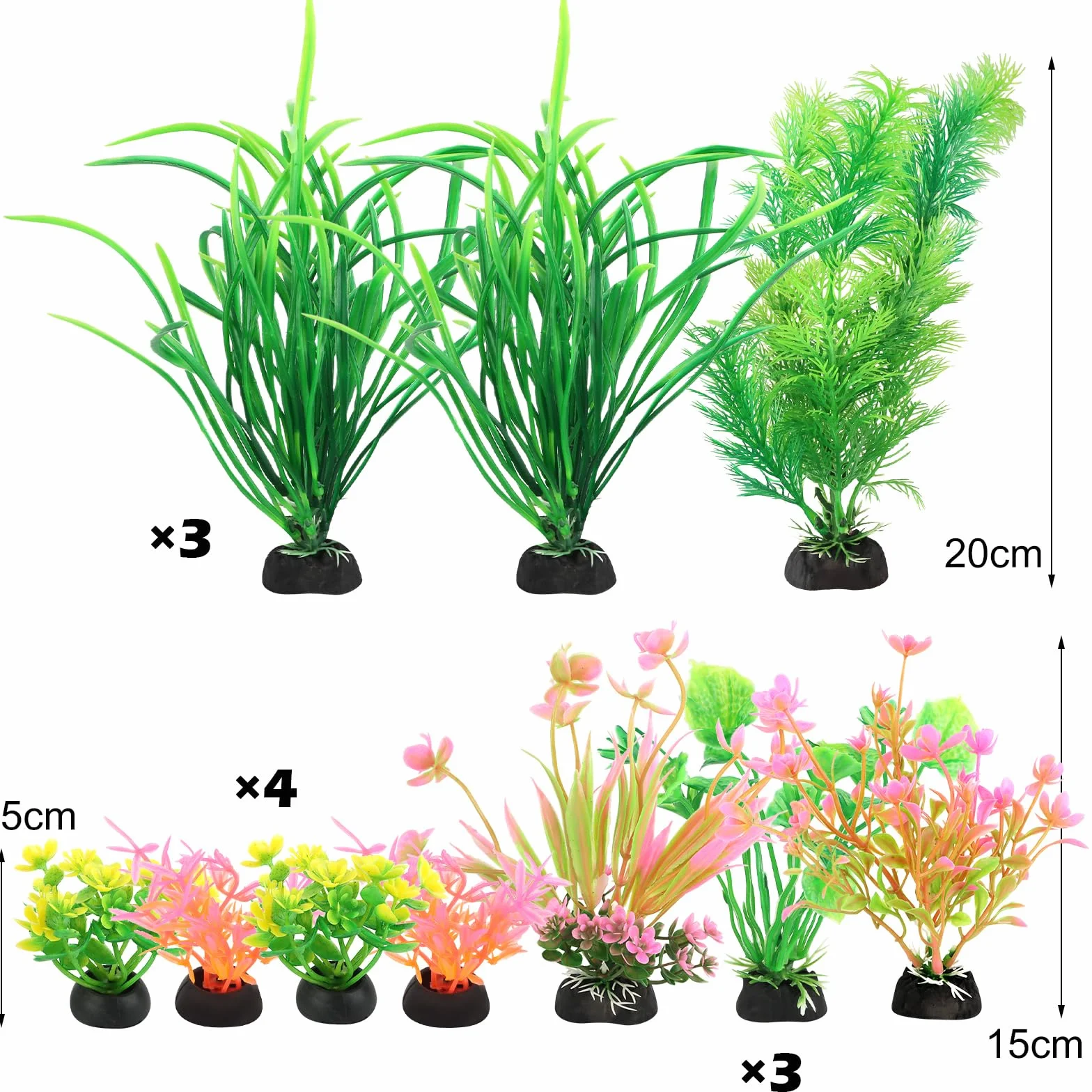Lot de 11 décorations d'aquarium - Plantes en plastique - Accessoires de décoration