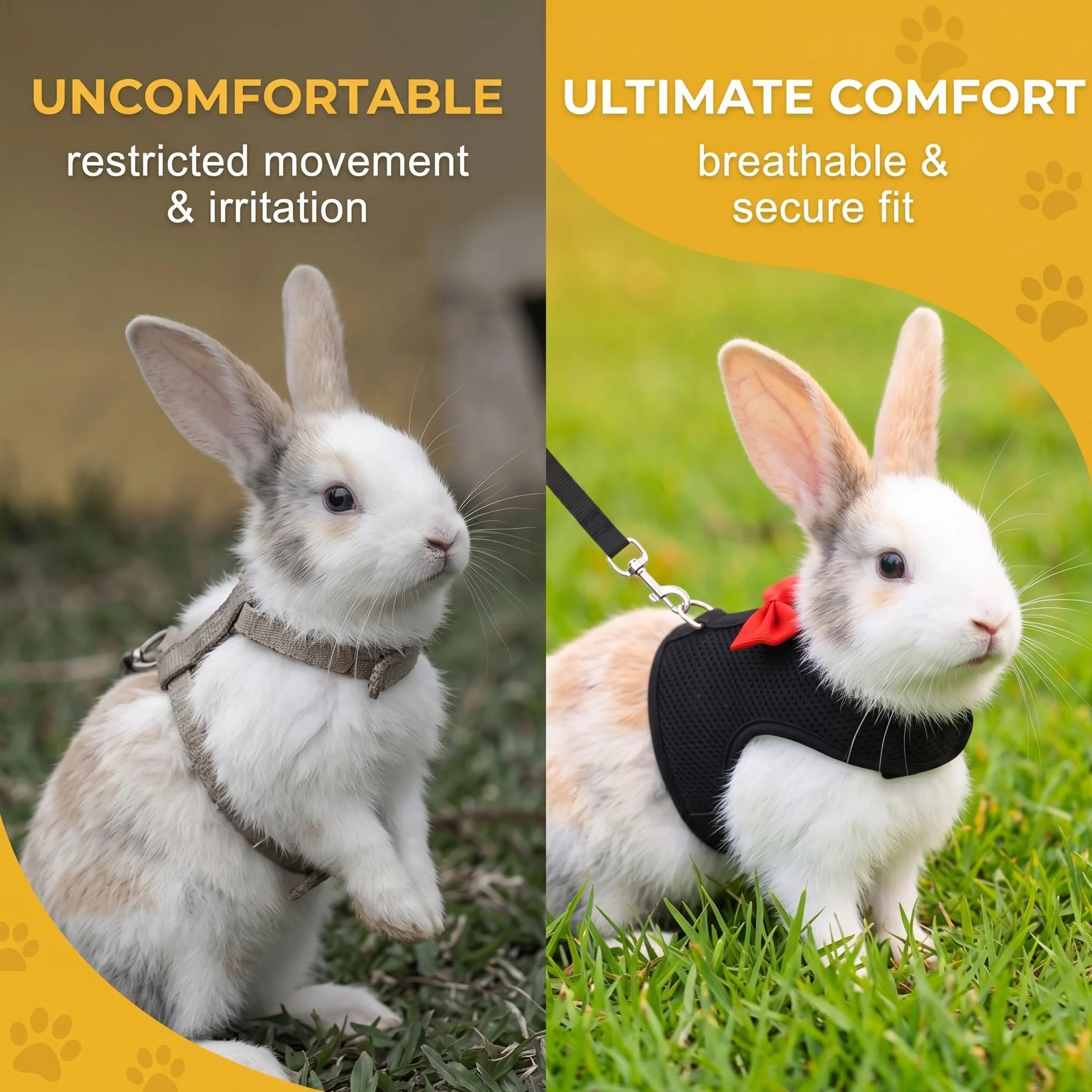 Harnais Lapin avec Laisse Réglable Respirant, Grande Taille L pour Lapin Nain Furet, Noir